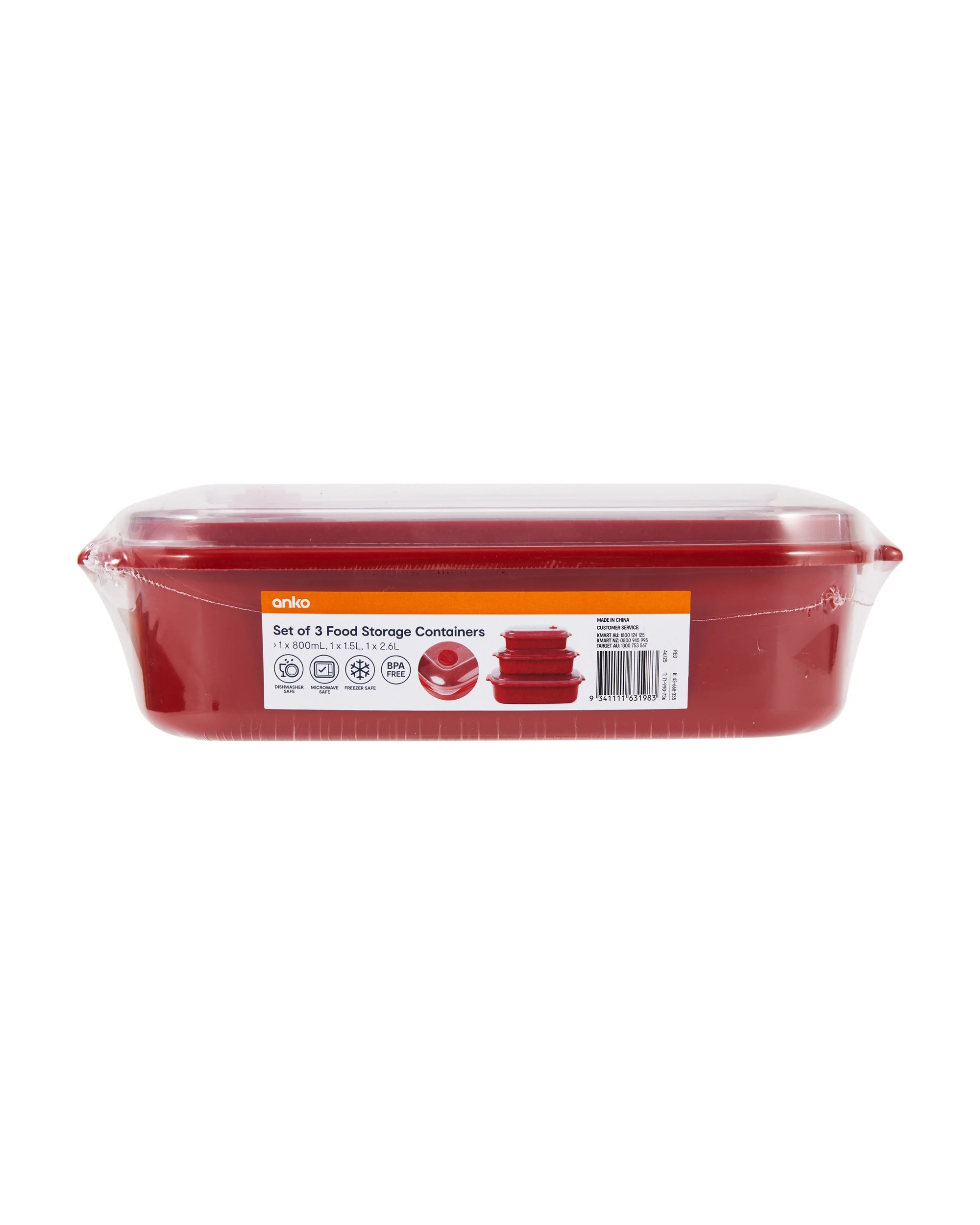 8 Set of 3 Food Storage Containers - Red, 8 of 8