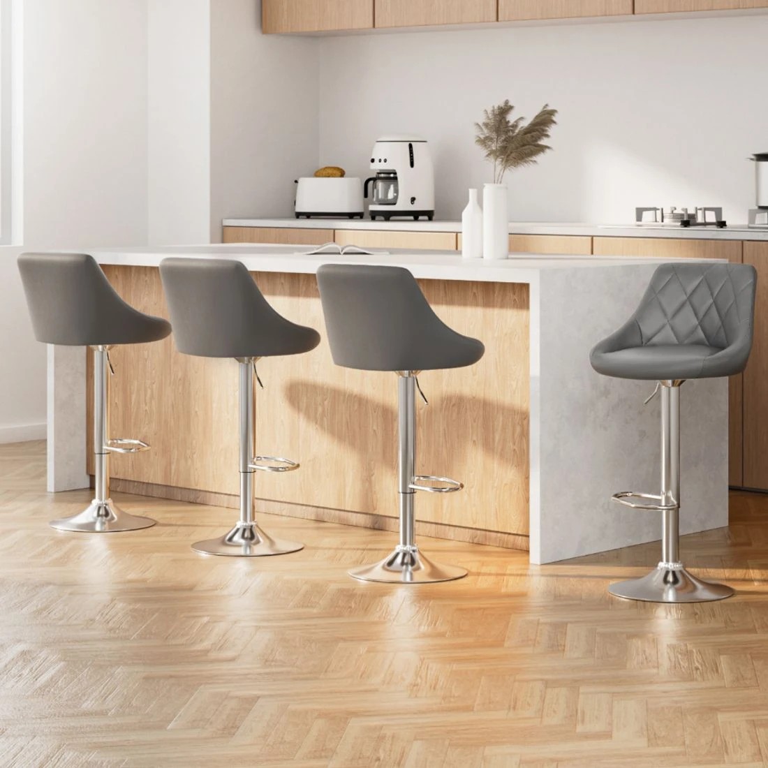 3 Artiss 4x Bar Stools Leather Padded Gas Lift - Grey, 3 of 6