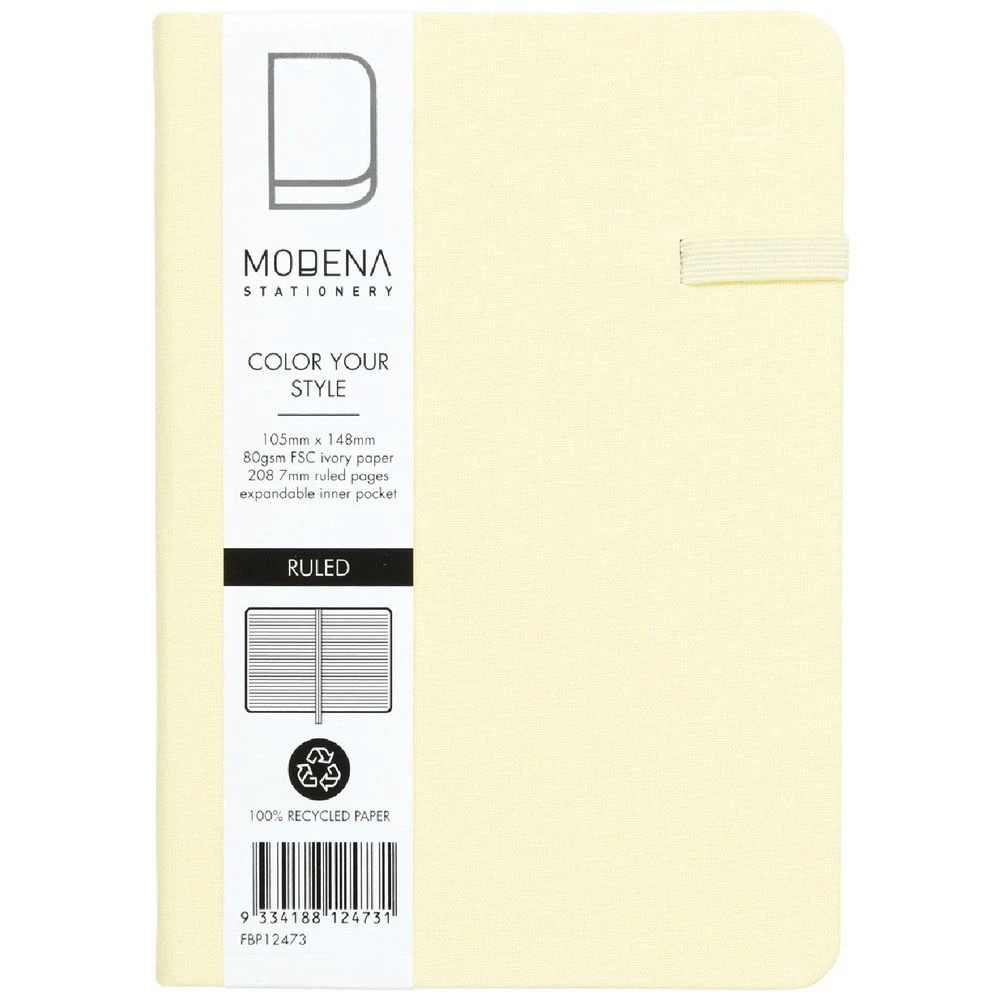 1 Modena A6 Linen Ruled Notebook Buttermilk, 1 of 5