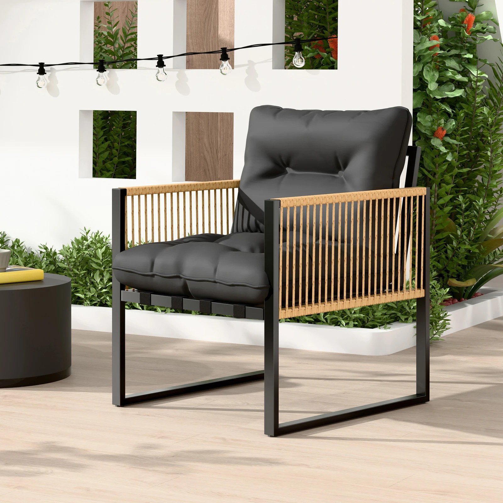 6 Alfordson Outdoor Dining Set Garden Table Lounge Chairs Patio Furniture - Black Grey, 6 of 10