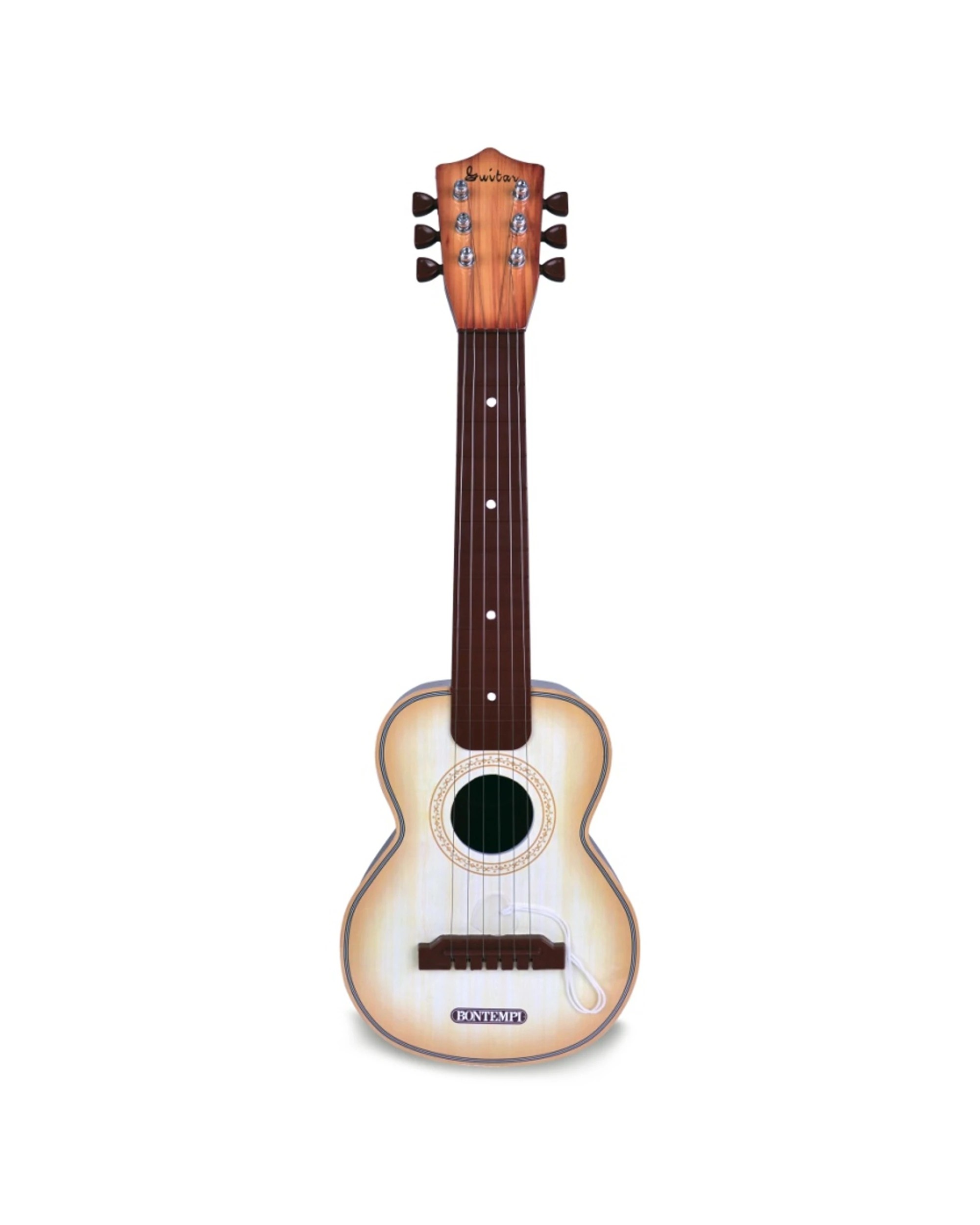 1 Bontempi Plastic Guitar With Wood Finish 6 Metal Strings Music 55cm - Multi, 1 of 3