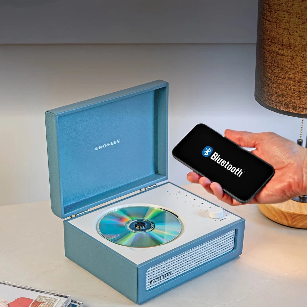 2 Crosley Voyager Portable Retro CD Player with Stereo Bluetooth Speakers, FM Radio - Washed Blue - Blue, 2 of 7