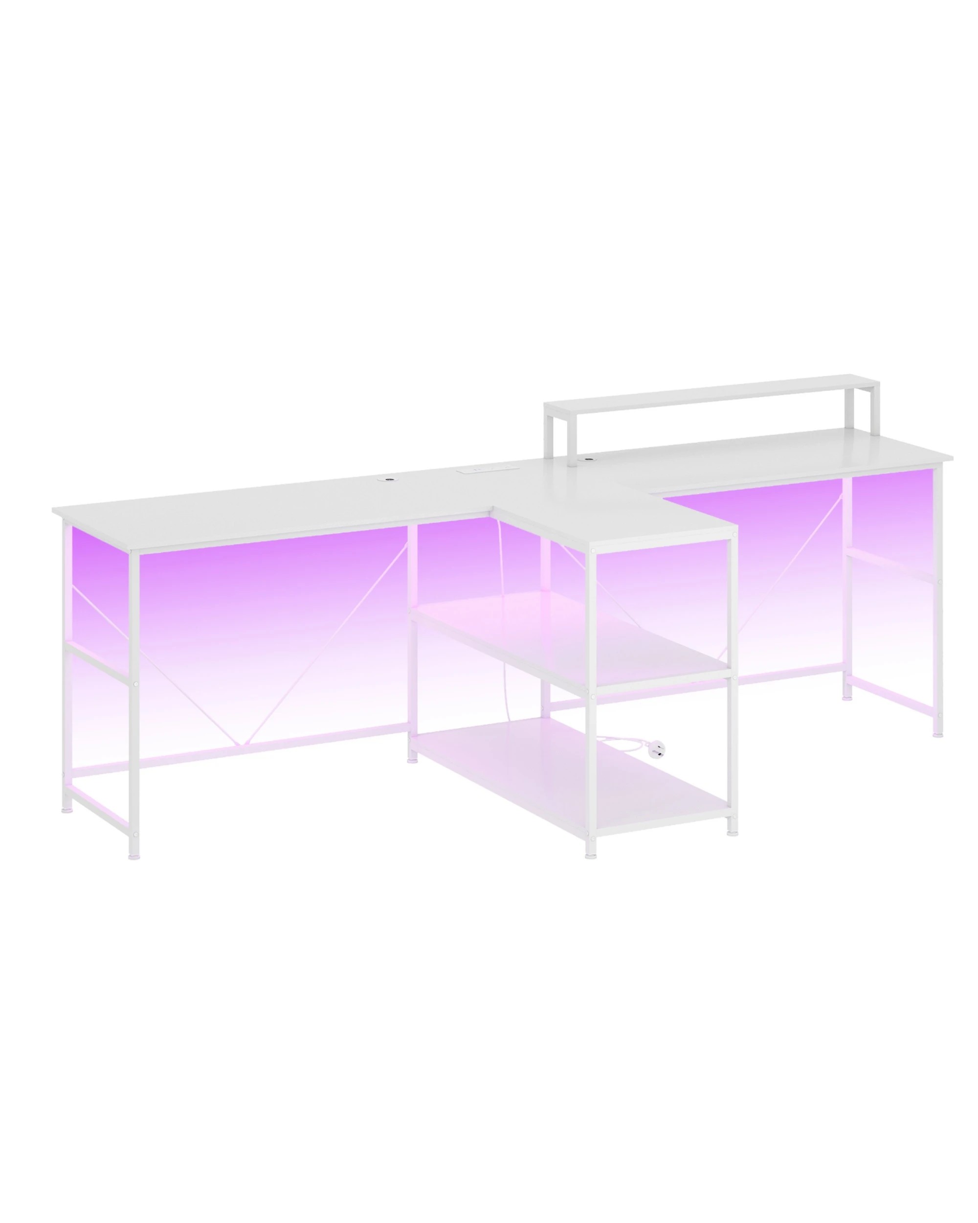 9 Advwin 236cm 2 Person LED Gaming  Computer Desks w/ Power Outlets  - White, 9 of 10