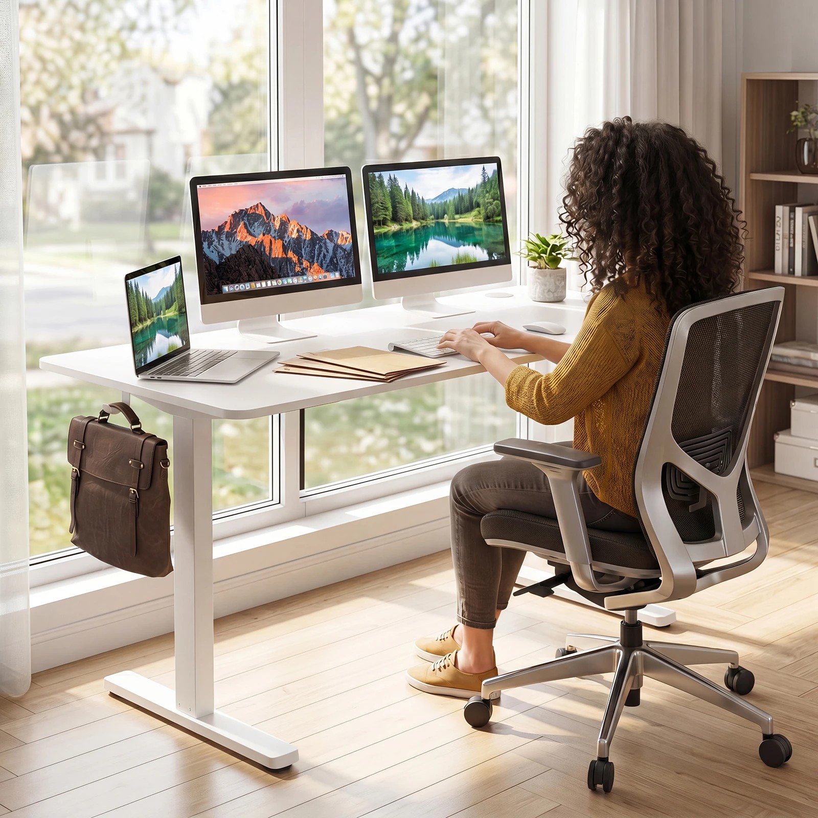 4 Costway 140 x 60cm Electric Standing Desk Adjustable Sit Stand Computer Desk - White, 4 of 6