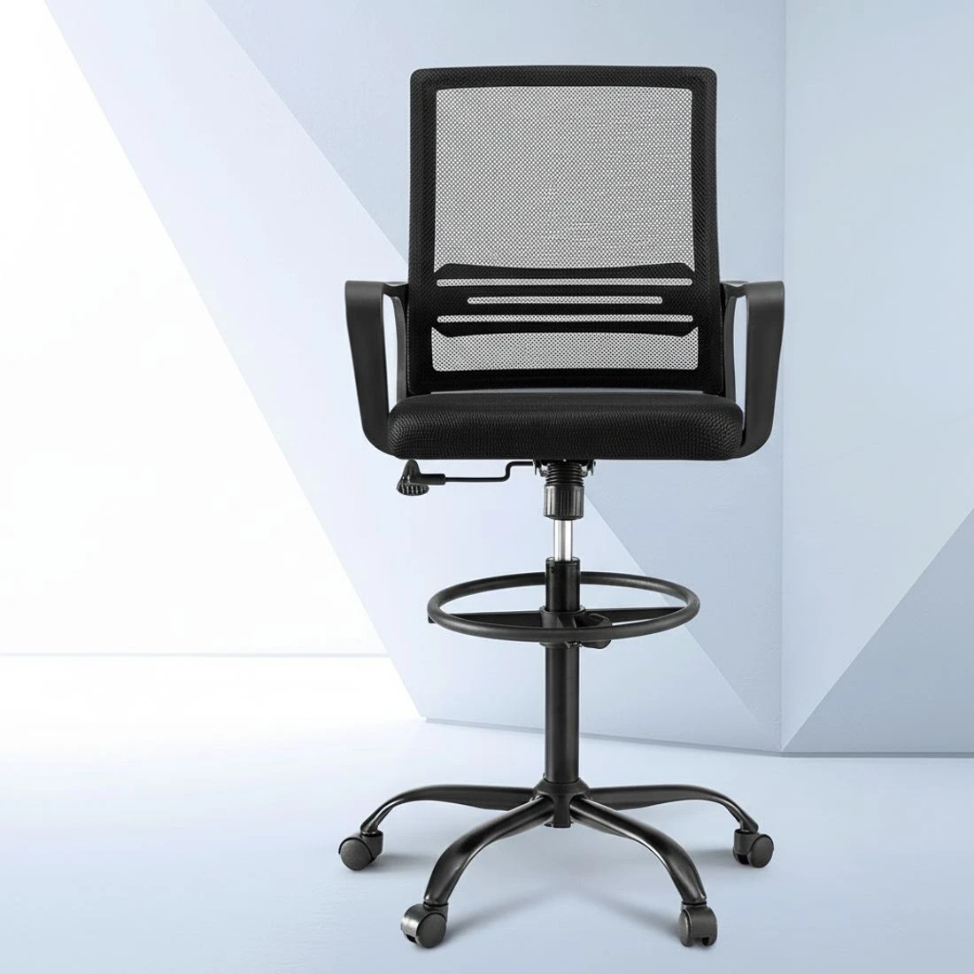 4 Artiss Office Chair Drafting Chairs Stool Computer Desk Studios Mesh - Black, 4 of 6