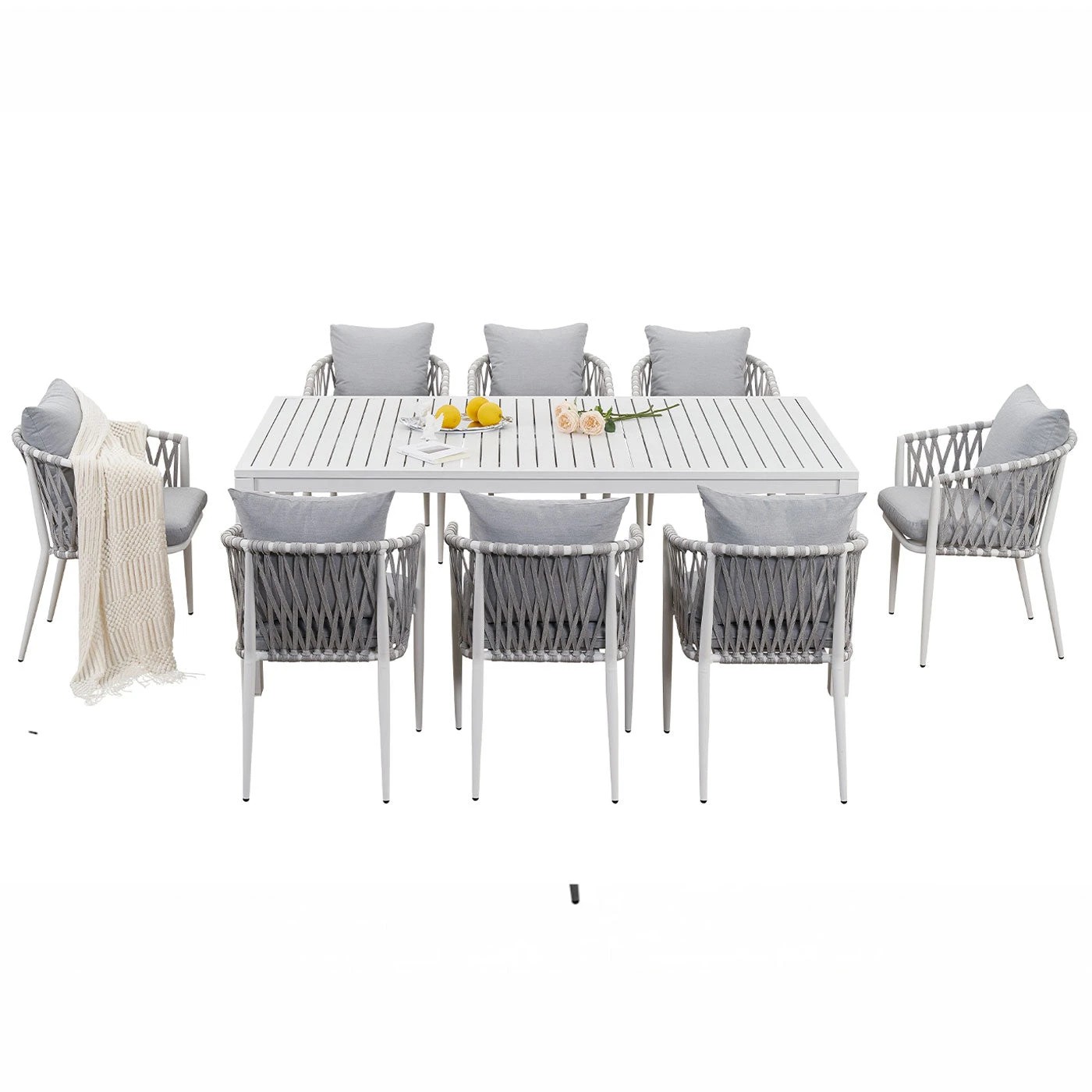 5 Moda Living La Perouse 9-Piece White Aluminium Outdoor Dining Set with Mornington Chairs - White, 5 of 10