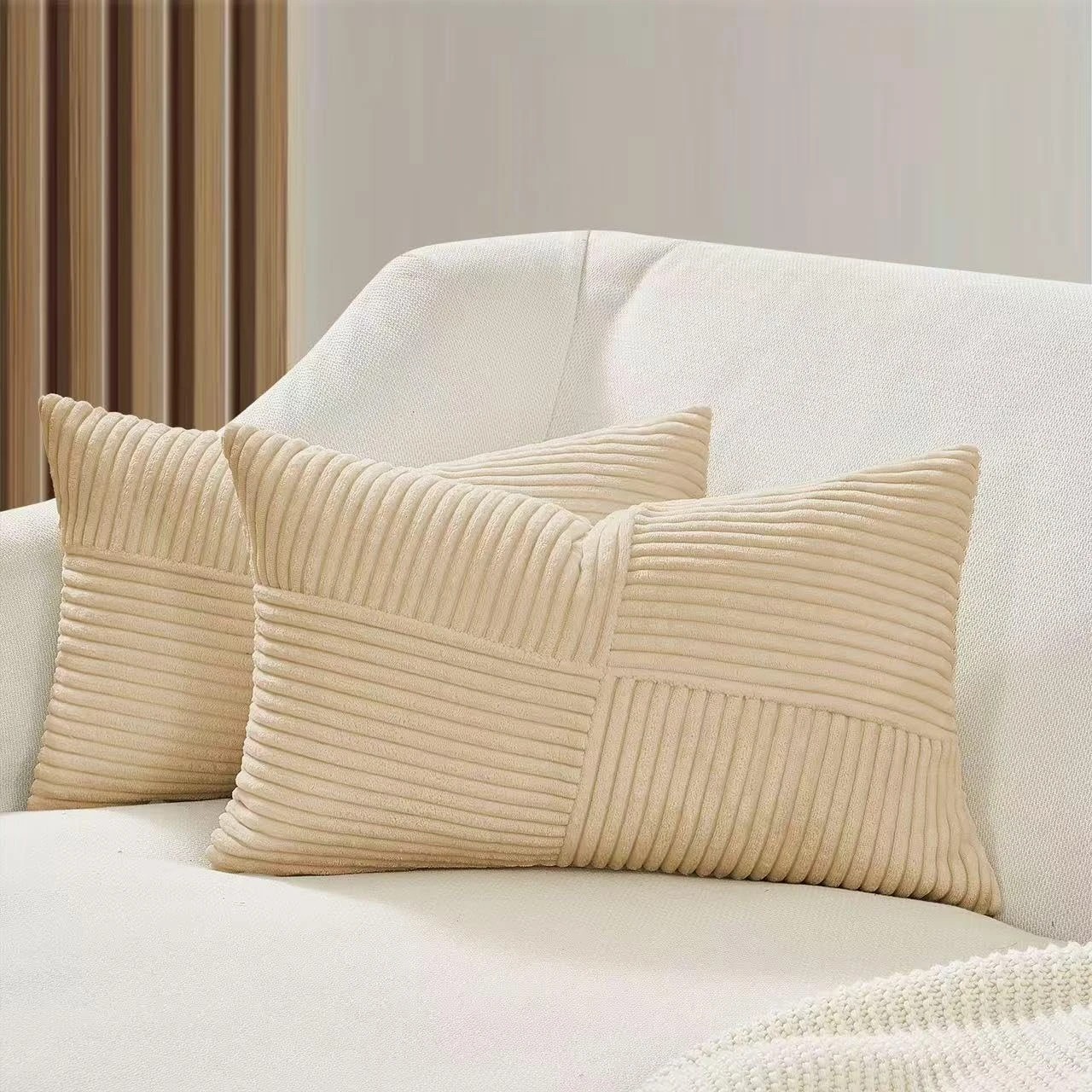 1 Gioia Casa 2-Pack Corduroy Windmill Inspired Cushion Covers 30x50cm - Beige, 1 of 2