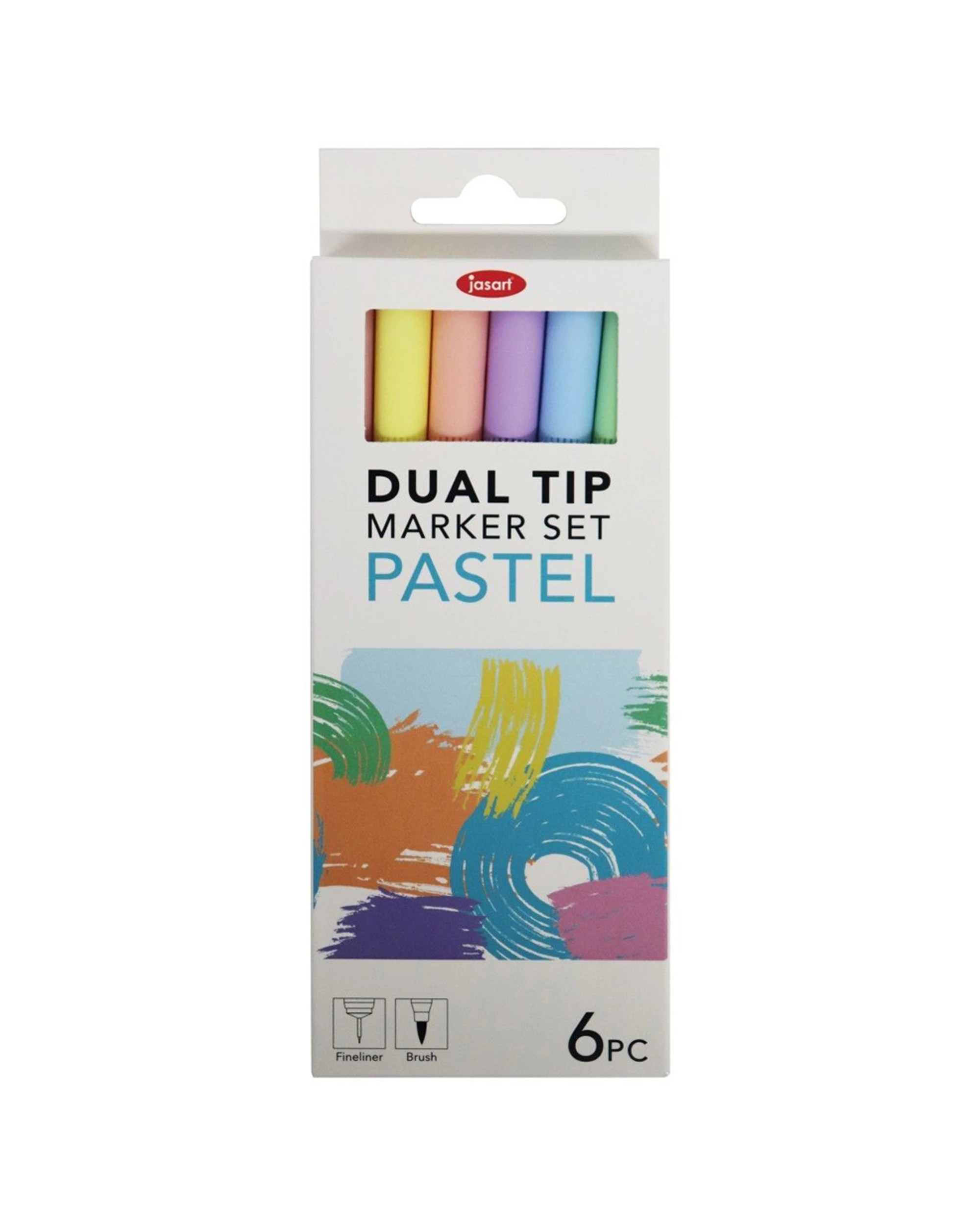 1 Jasart 6pc Dual Nib Brush Fineliner Pen Marker Set 0.4mm Pastel - Multi, 1 of 3