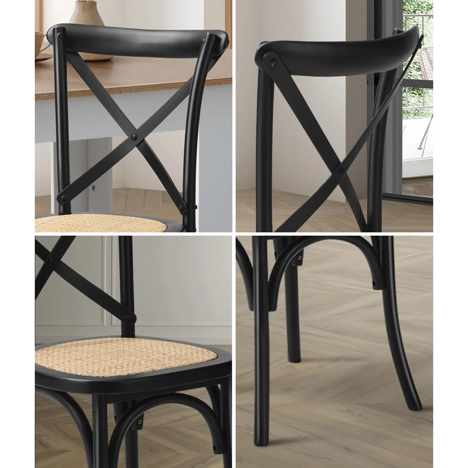 4 Oikiture 160cm Extendable Dining Table With 4pcs Dining Chairs Crossback
 - Black, 4 of 10