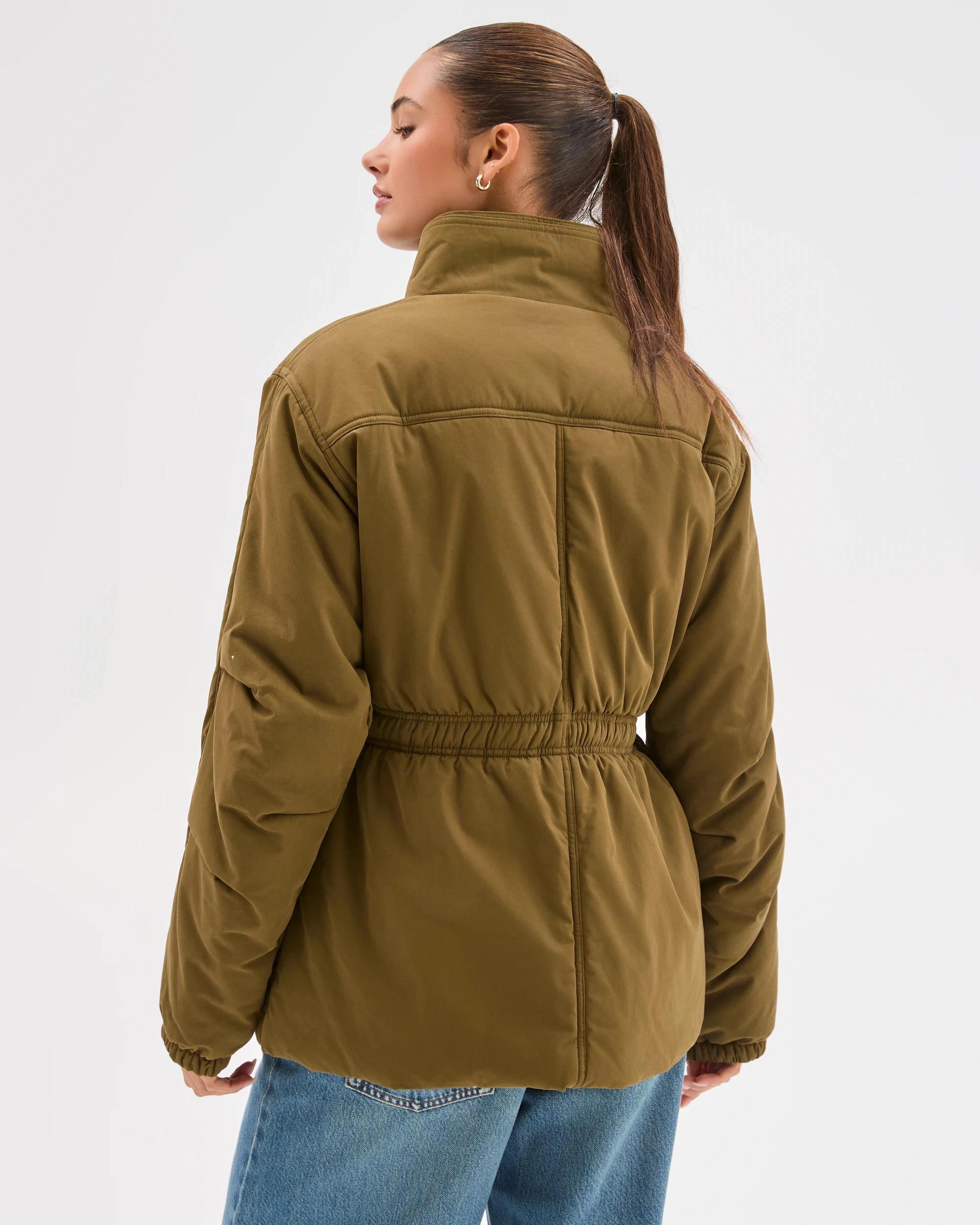 7 Lily Loves Australian Cotton Blend Cinched Puffer Jacket WOODLAND GREEN, 7 of 8