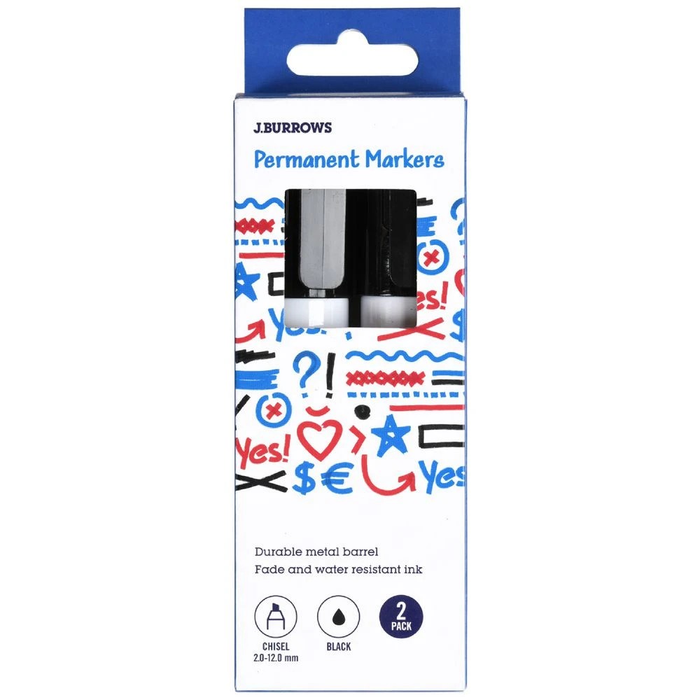 1 J.Burrows Jumbo Metal Permanent Markers Chisel Black 2 Pack, 1 of 3