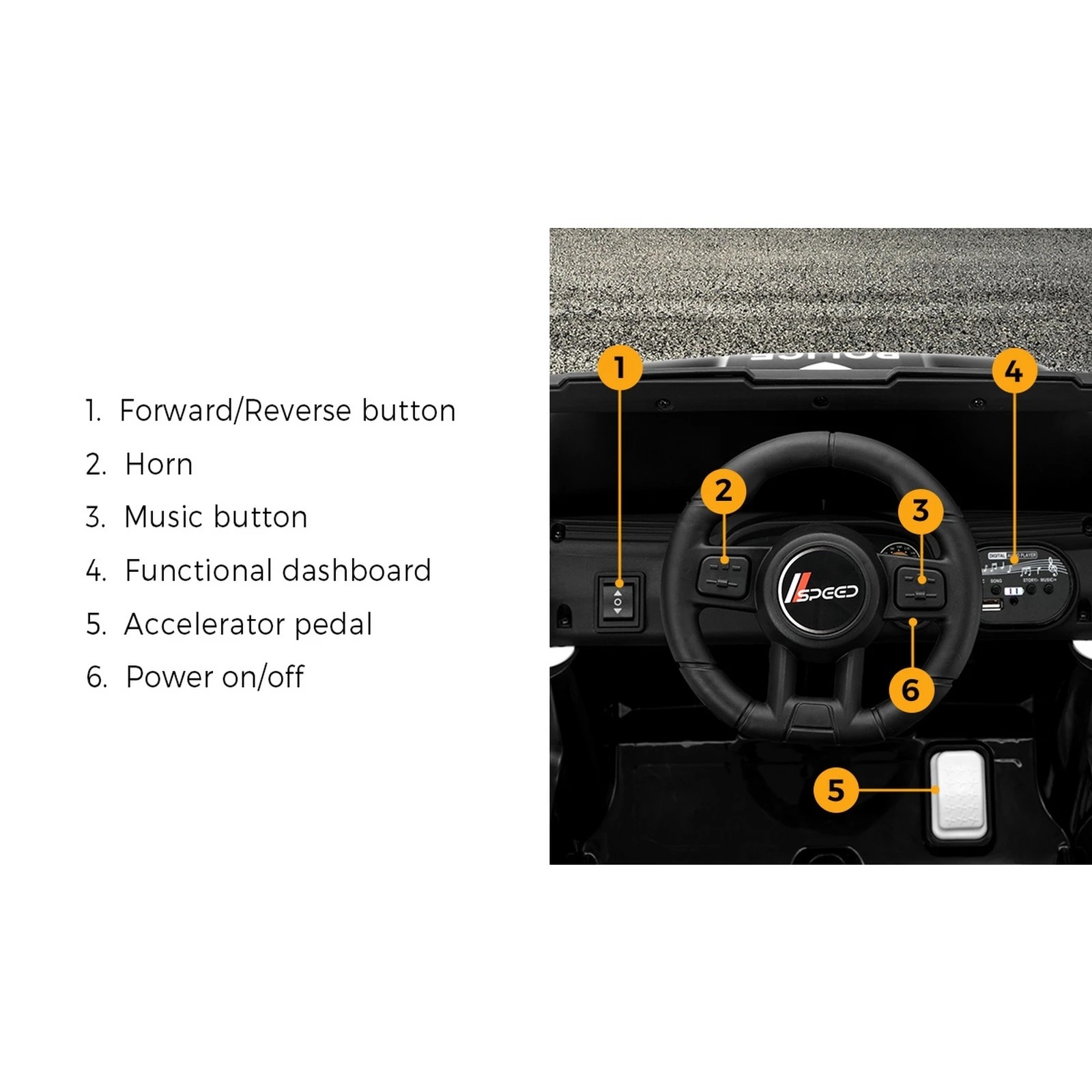 6 Mazam Kids Police Ride On Car Jeep 12v Electric Toy Remote Control Battery Cars
 - Multi, 6 of 10