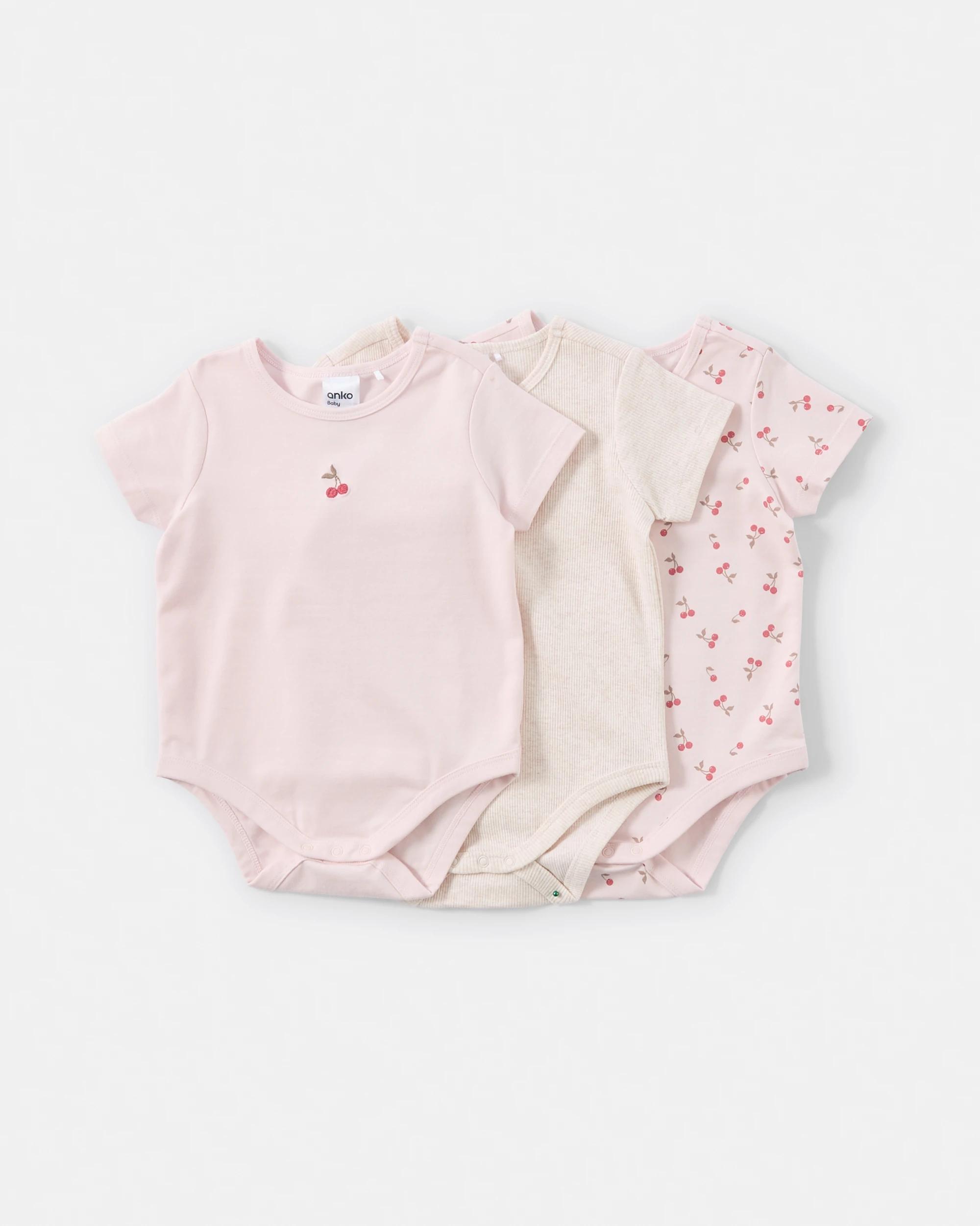 1 3 Pack Short Sleeve Print Bodysuits PINK CHERRY PLACEMENT MULTIPACK, 1 of 8