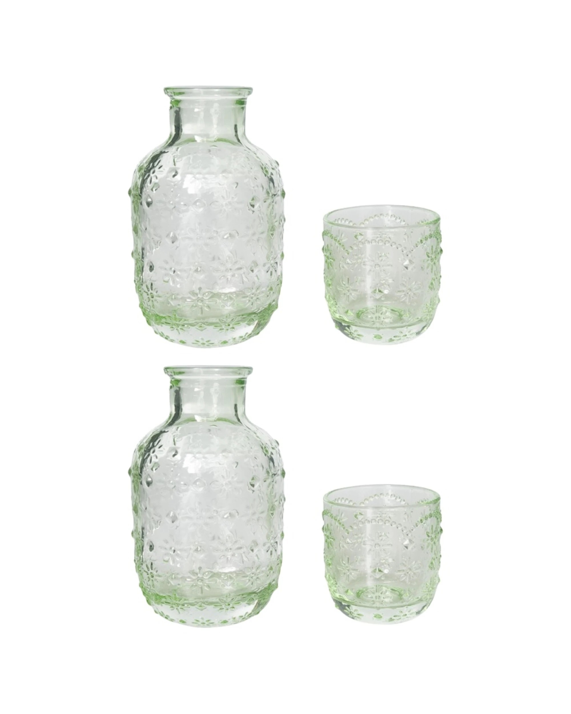 1 Urban Products 2x 2pc Mari Glass Vintage Floral Carafe Set Embossed Glass 19cm - Clear, 1 of 4