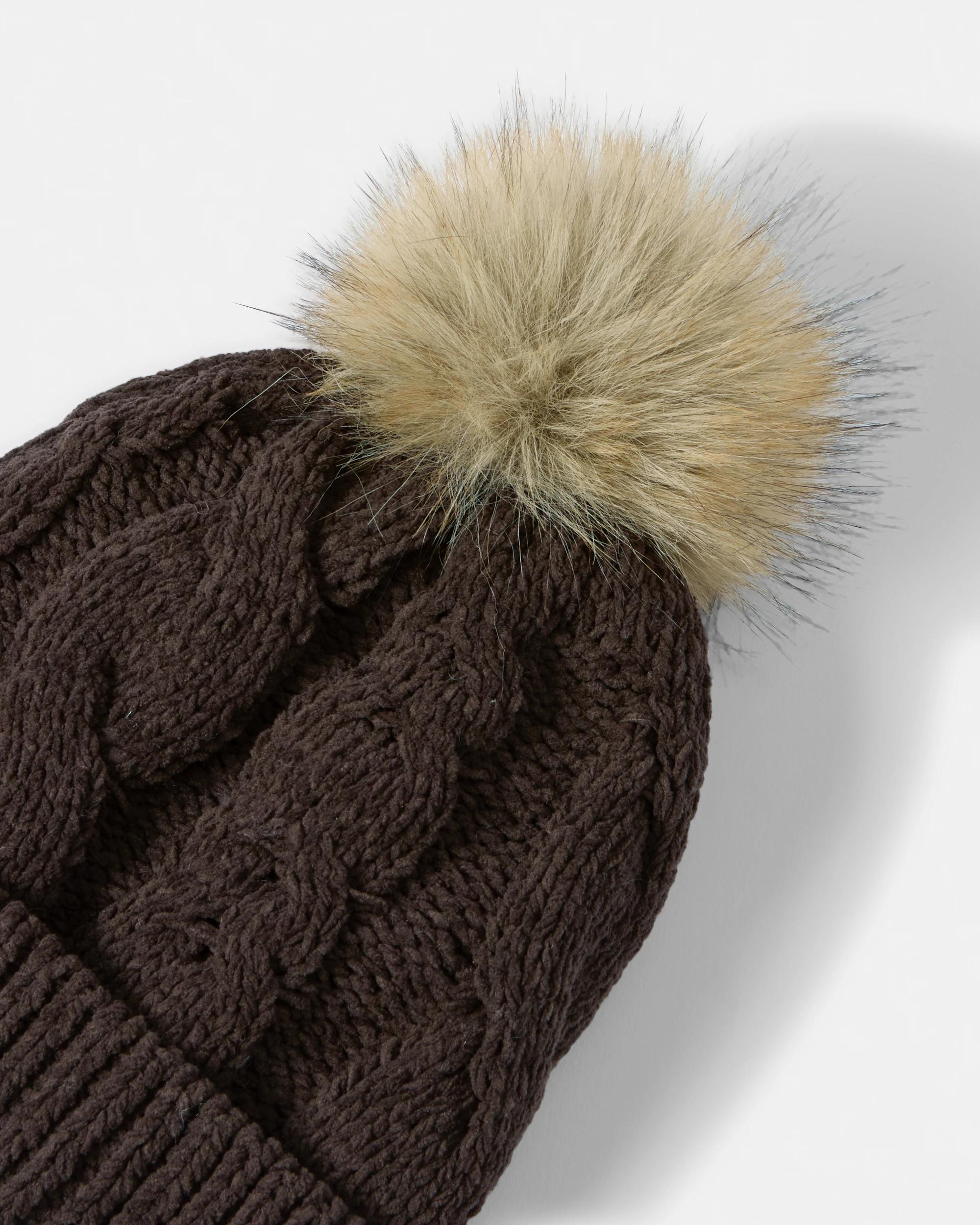 3 Chunky Cable Knit Beanie Brown, 3 of 3