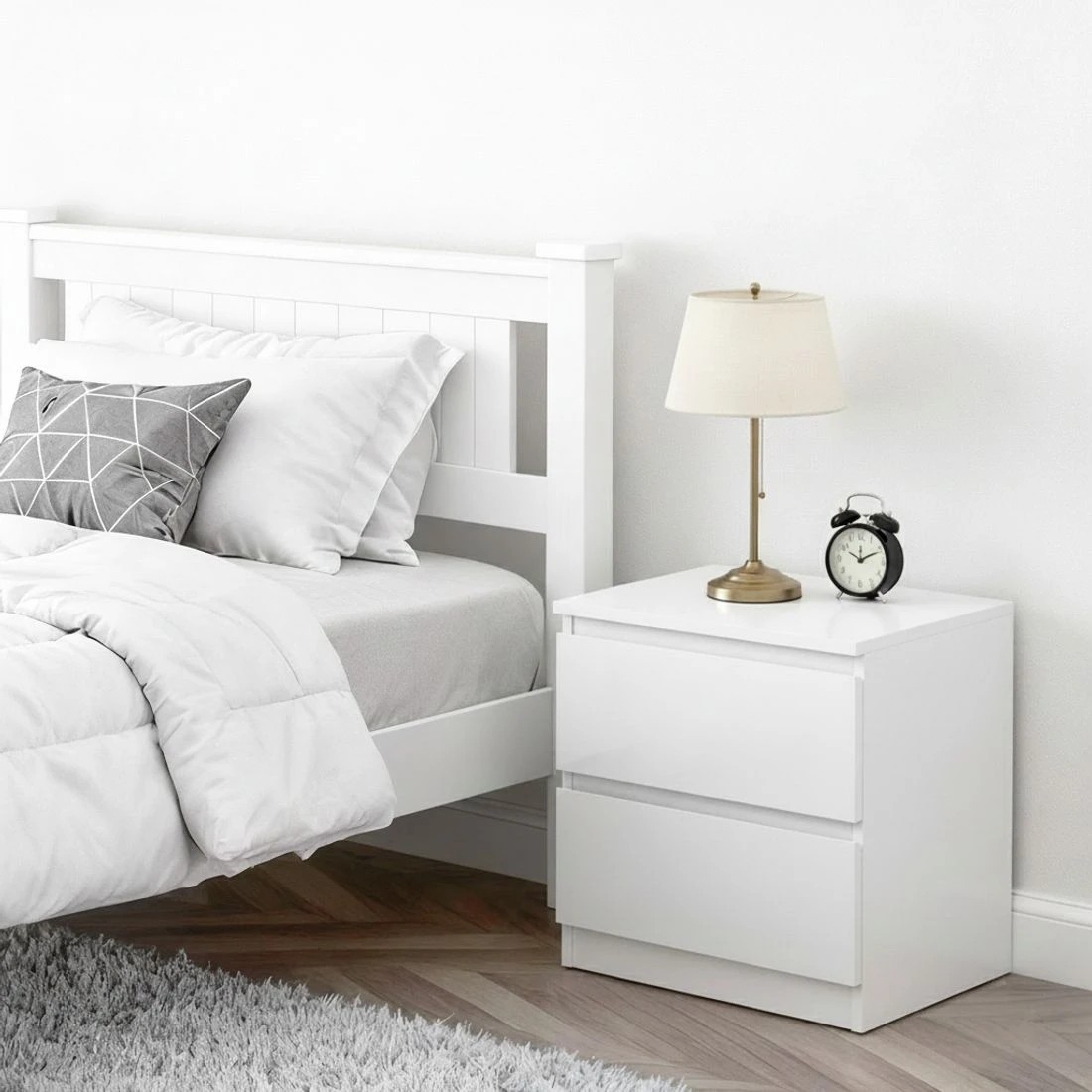 4 Artiss King Single Bed Frame and Bedside - White, 4 of 7