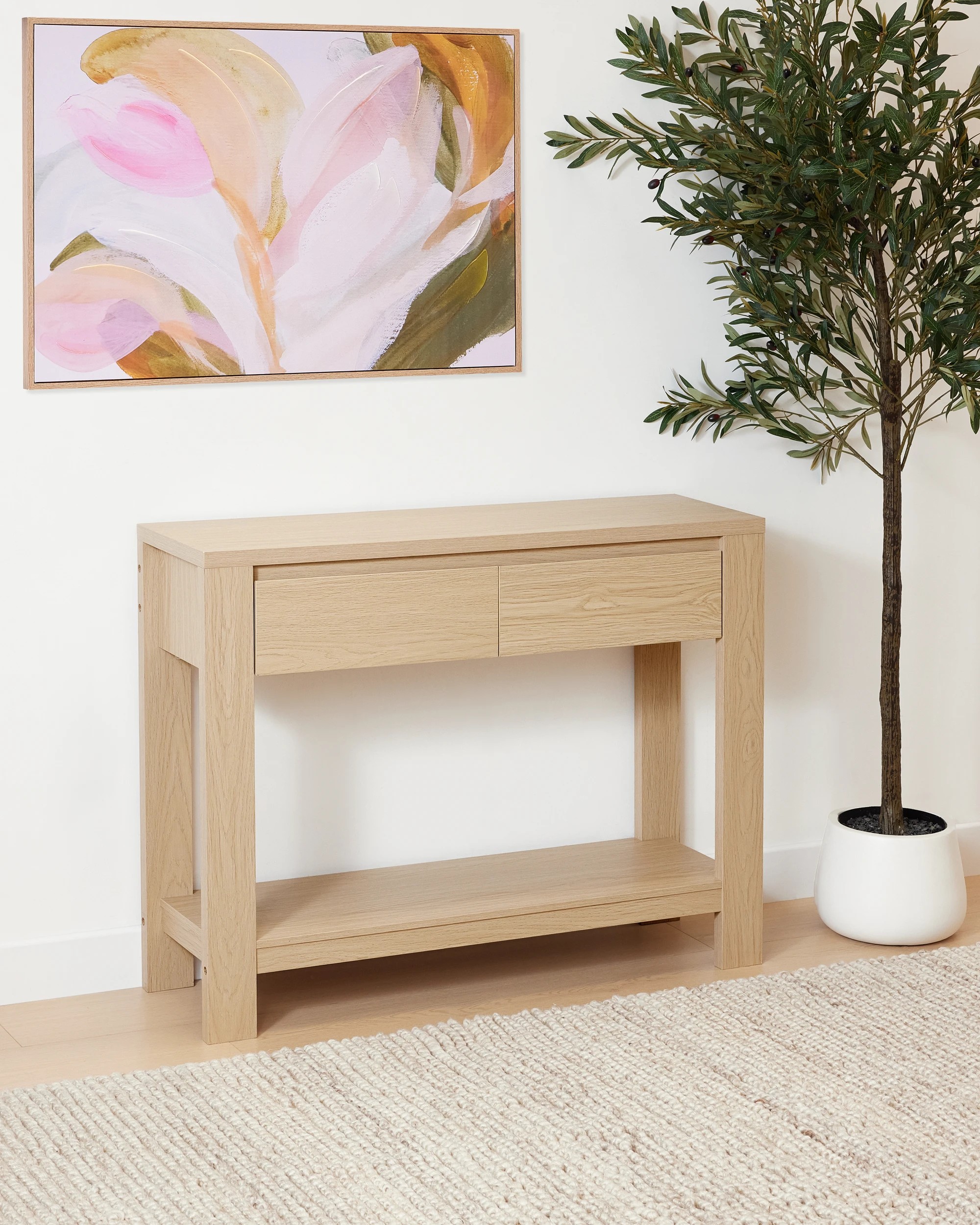 1 Tide 2 Drawer Hall Table - Oak, 1 of 7