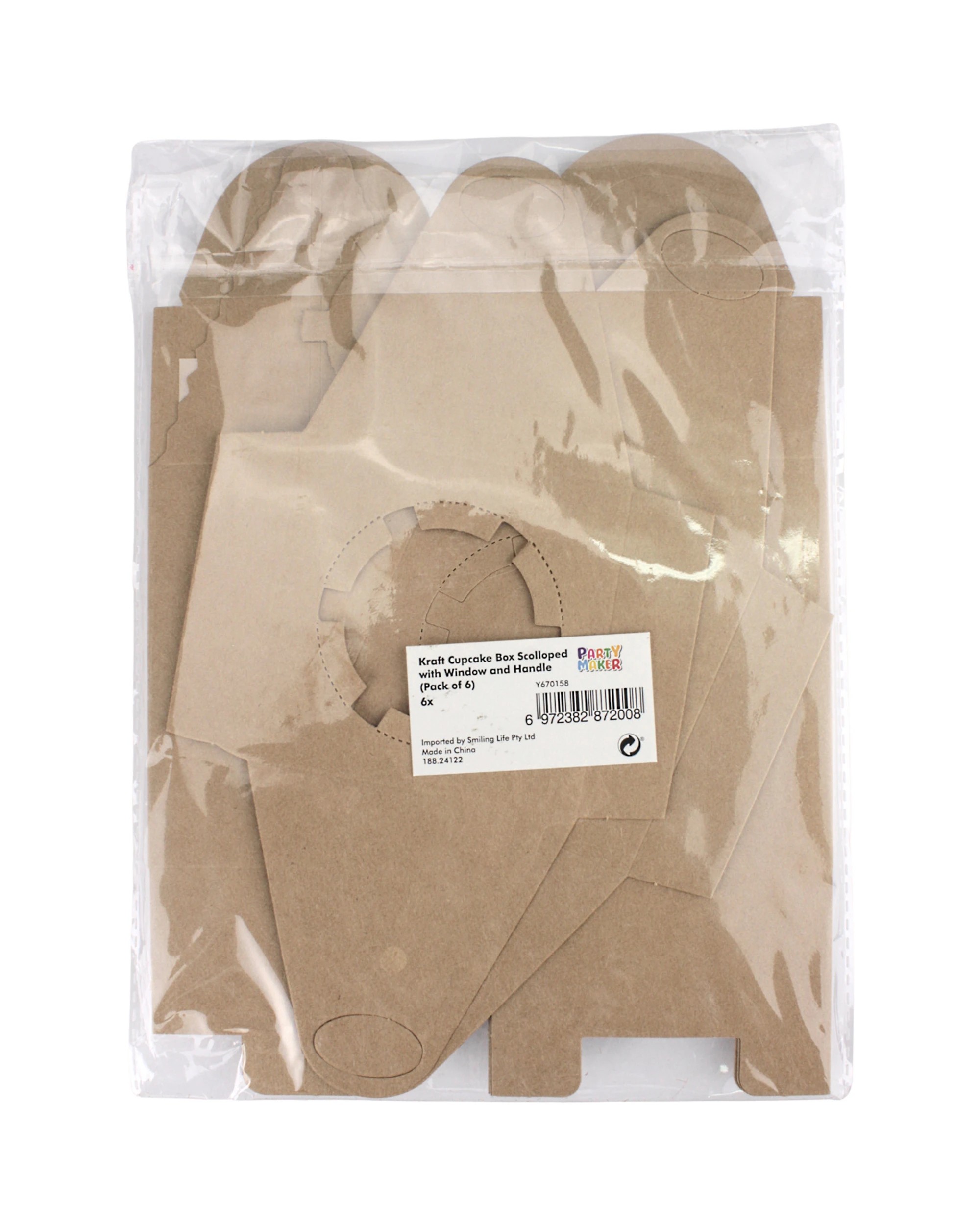 3 Party Maker Kraft Scalloped Cupcake Boxes with Window and Handle Pack of 6 - Natural, 3 of 3