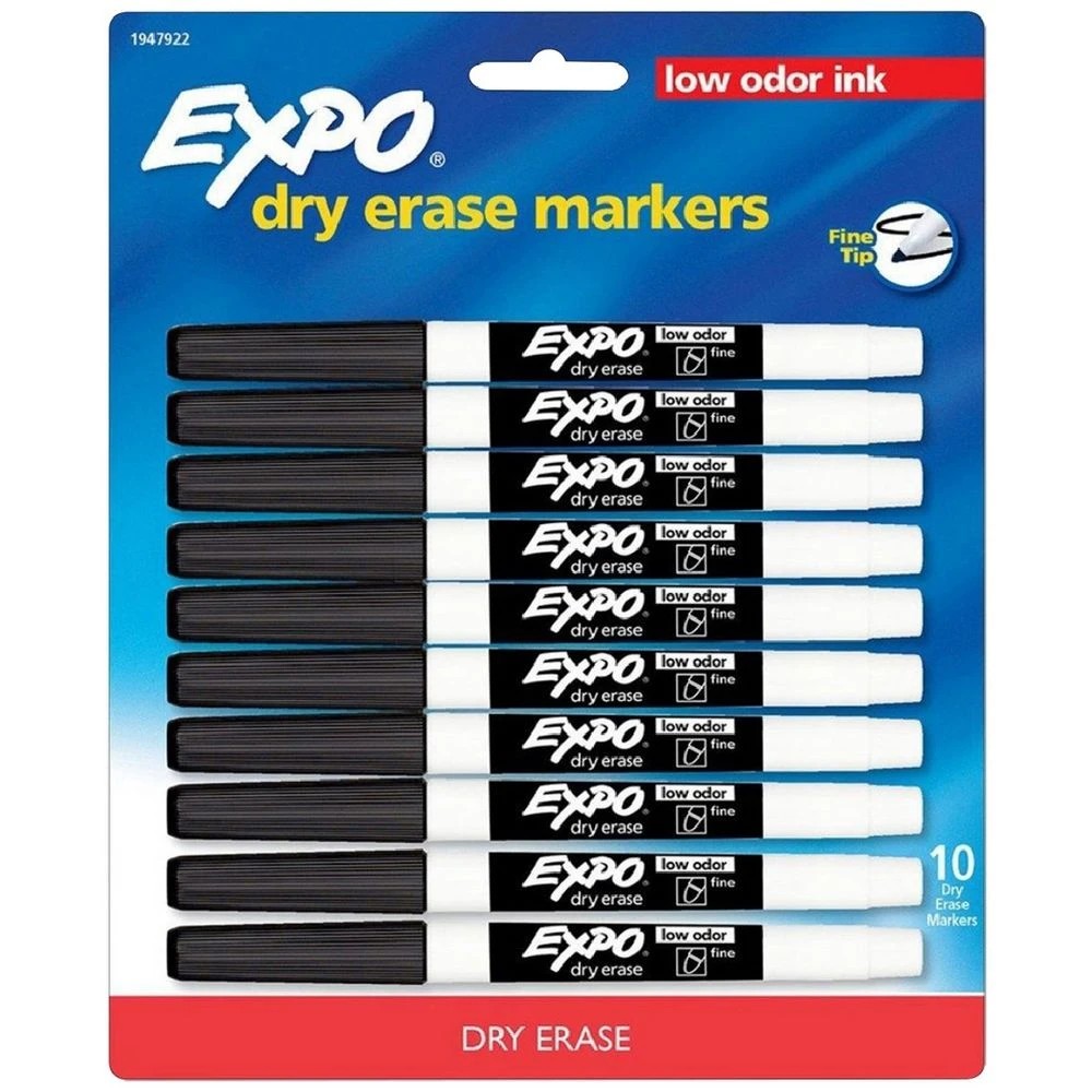 1 Expo Fine Whiteboard Markers Bullet Black 10 Pack, 1 of 3