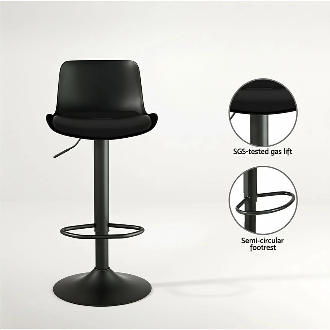 4 Artiss 2x Bar Stools Padded Seat Gas Lift - Black, 4 of 6