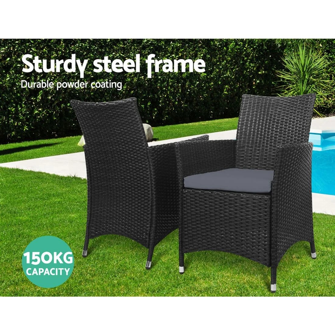 5 Gardeon Outdoor Dining Chairs Patio Furniture Wicker Garden Cushion Idris 2pc Durable Space Saving Modern Decor - Black, 5 of 8