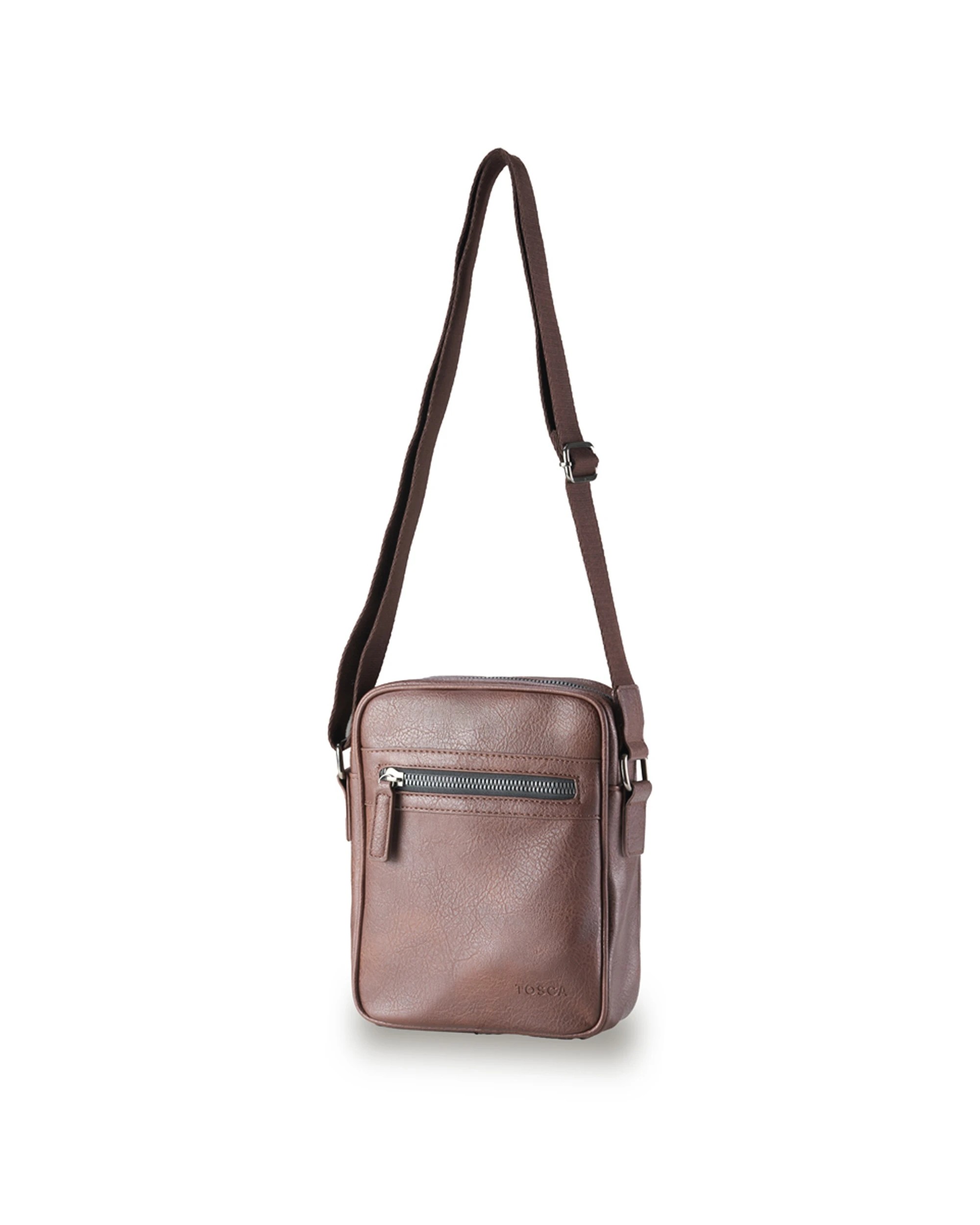 1 Tosca Vegan Leather Mens Shoulder Bag - Brown, 1 of 3