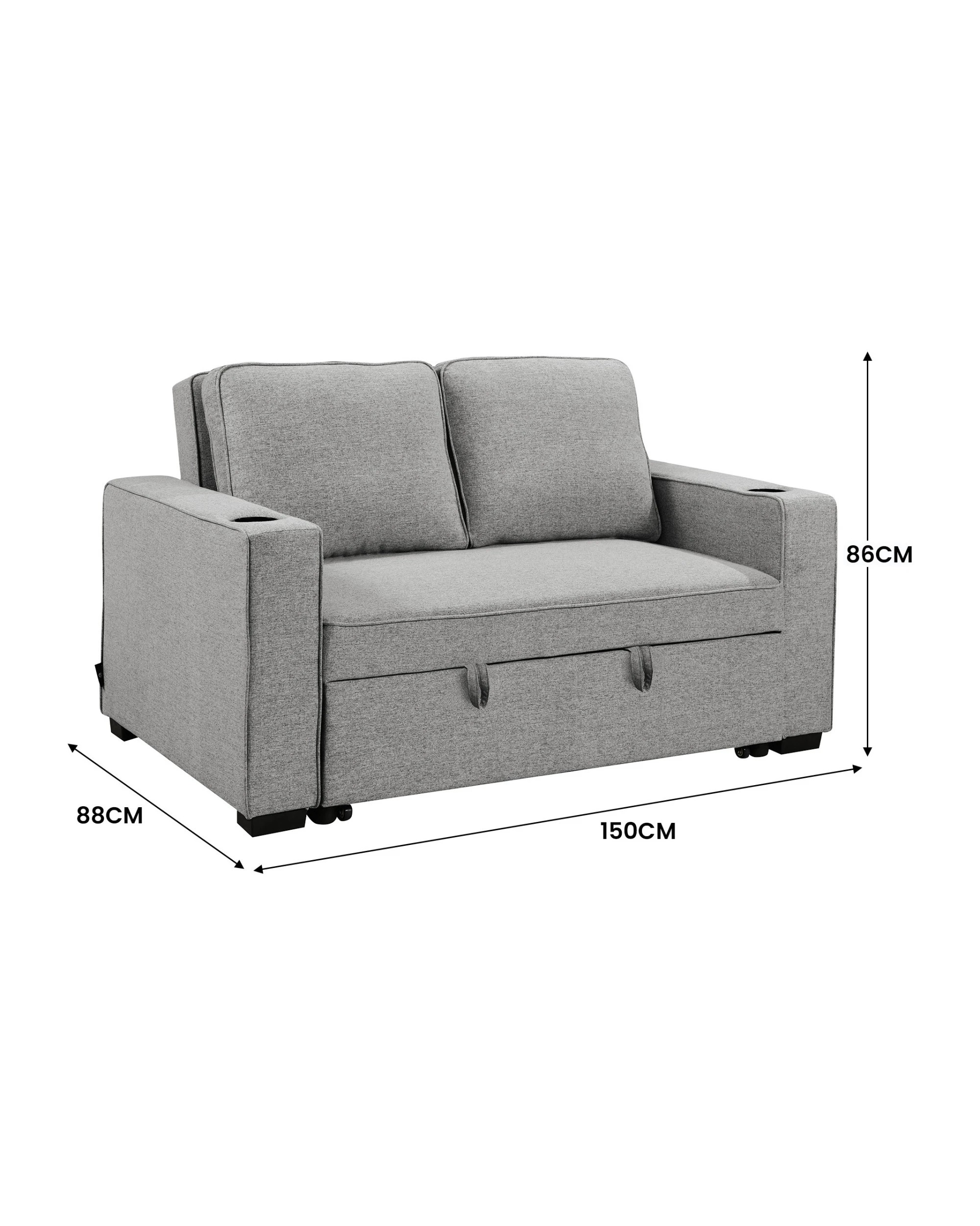 3 Sarantino Hoffman Linen Sofa Bed With Cushions And Cup Holders Light Grey, 3 of 10