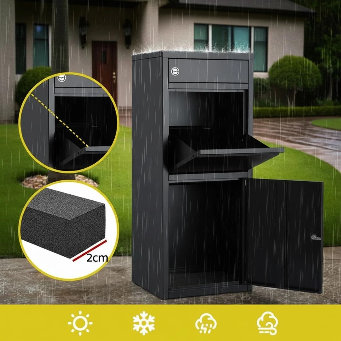 7 Gardeon Parcel Letterbox Drop Box Weatherproof Steel Metal Large Capacity Lockable Mail Delivery Porch Locker - black, 7 of 8