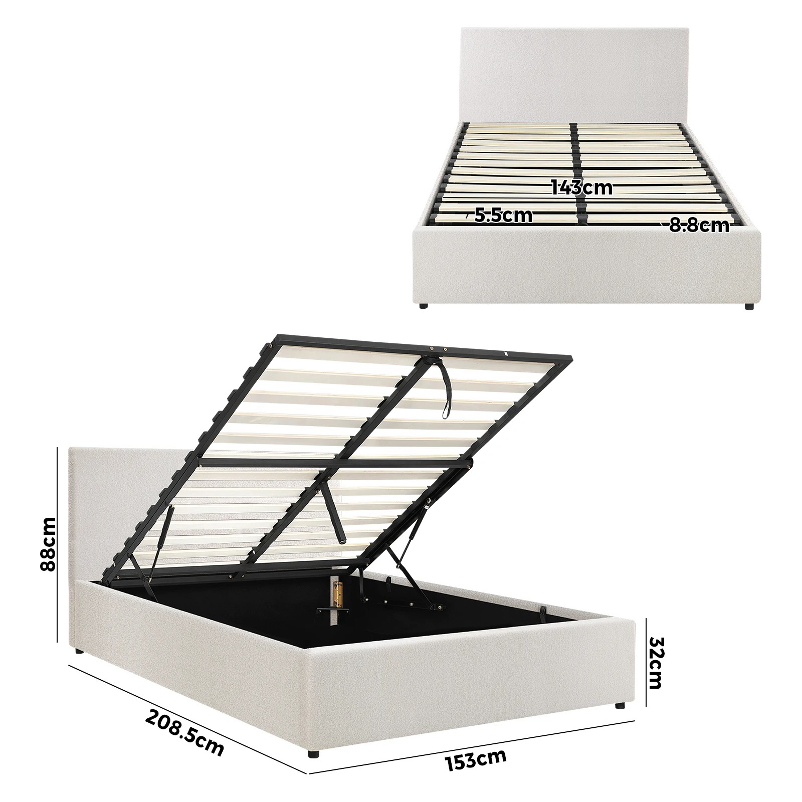 10 Oikiture Queen Bed Frame Gas Lift Base With Storage Boucle
 - White, 10 of 10