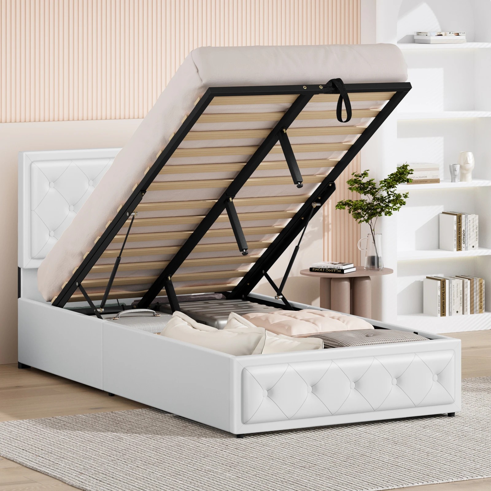4 Alfordson Bed Frame King Single Gas Lift Storage Mattress Base Leather Dinana - White, 4 of 10