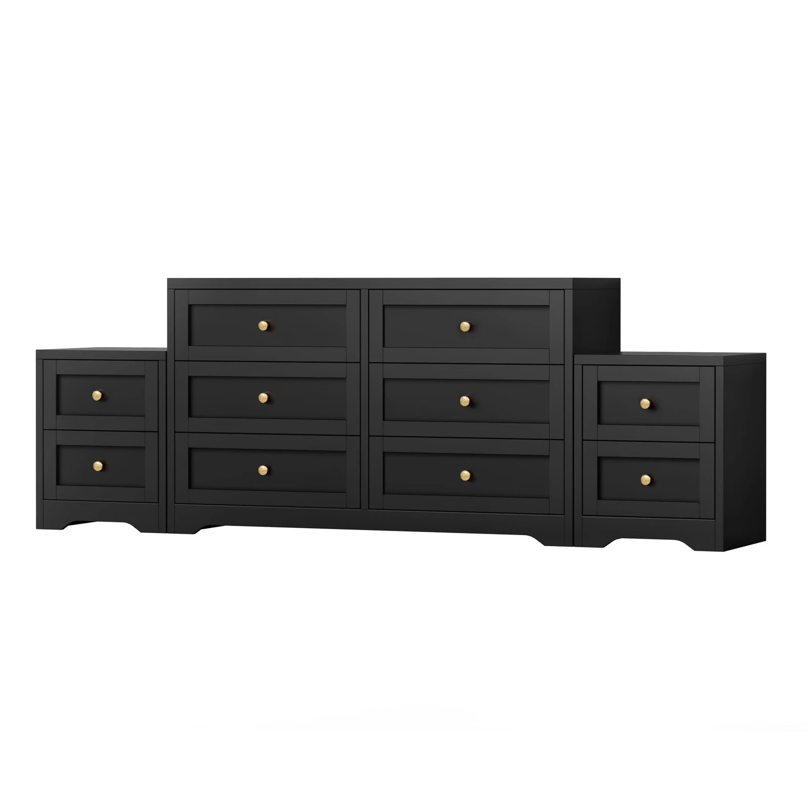 1 Alfordson 6 Chest of Drawers 2x Bedside Table Hamptons Bedroom Storage - Black, 1 of 10