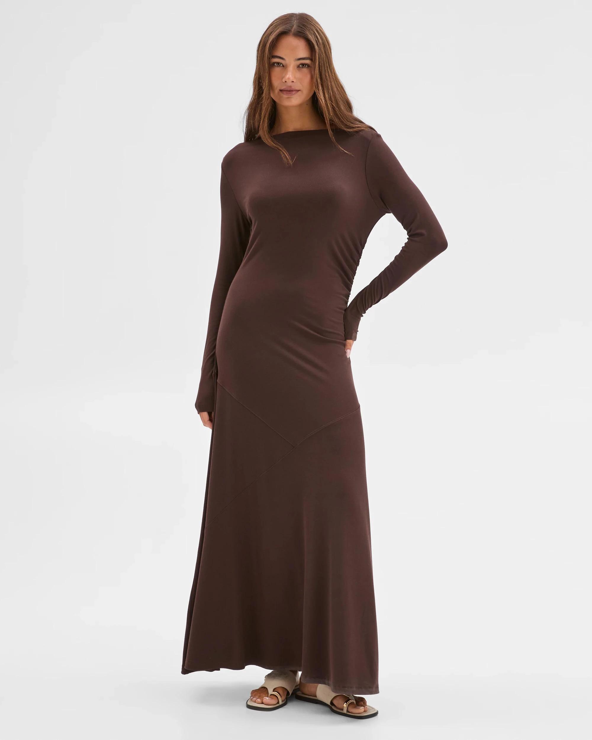 1 Lily Loves Drape Maxi Dress COFFEE BEAN, 1 of 6