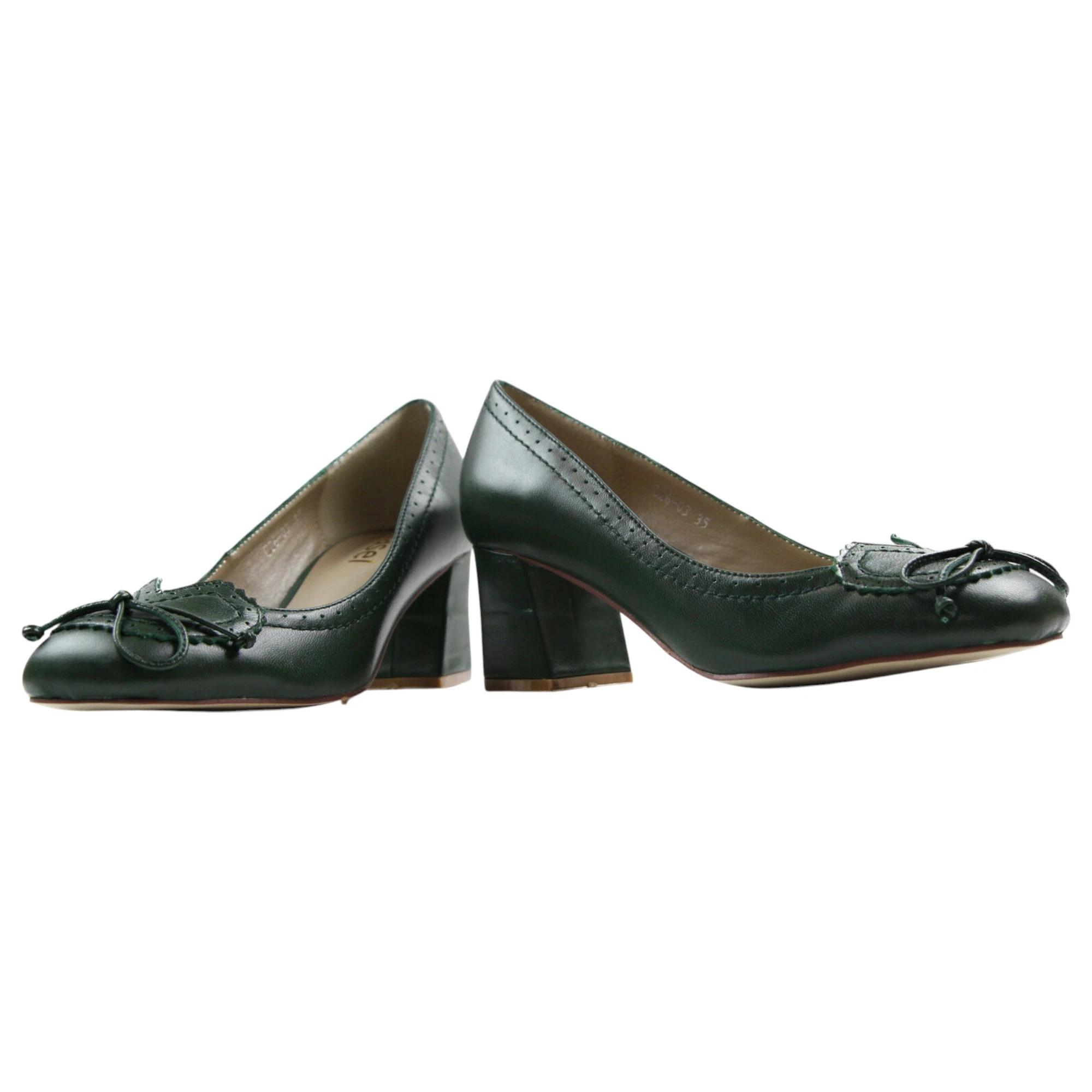 3 Zasel Frances Ladies Womens Comfortable Leather Low Shoes Heels DARK GREEN, 3 of 3