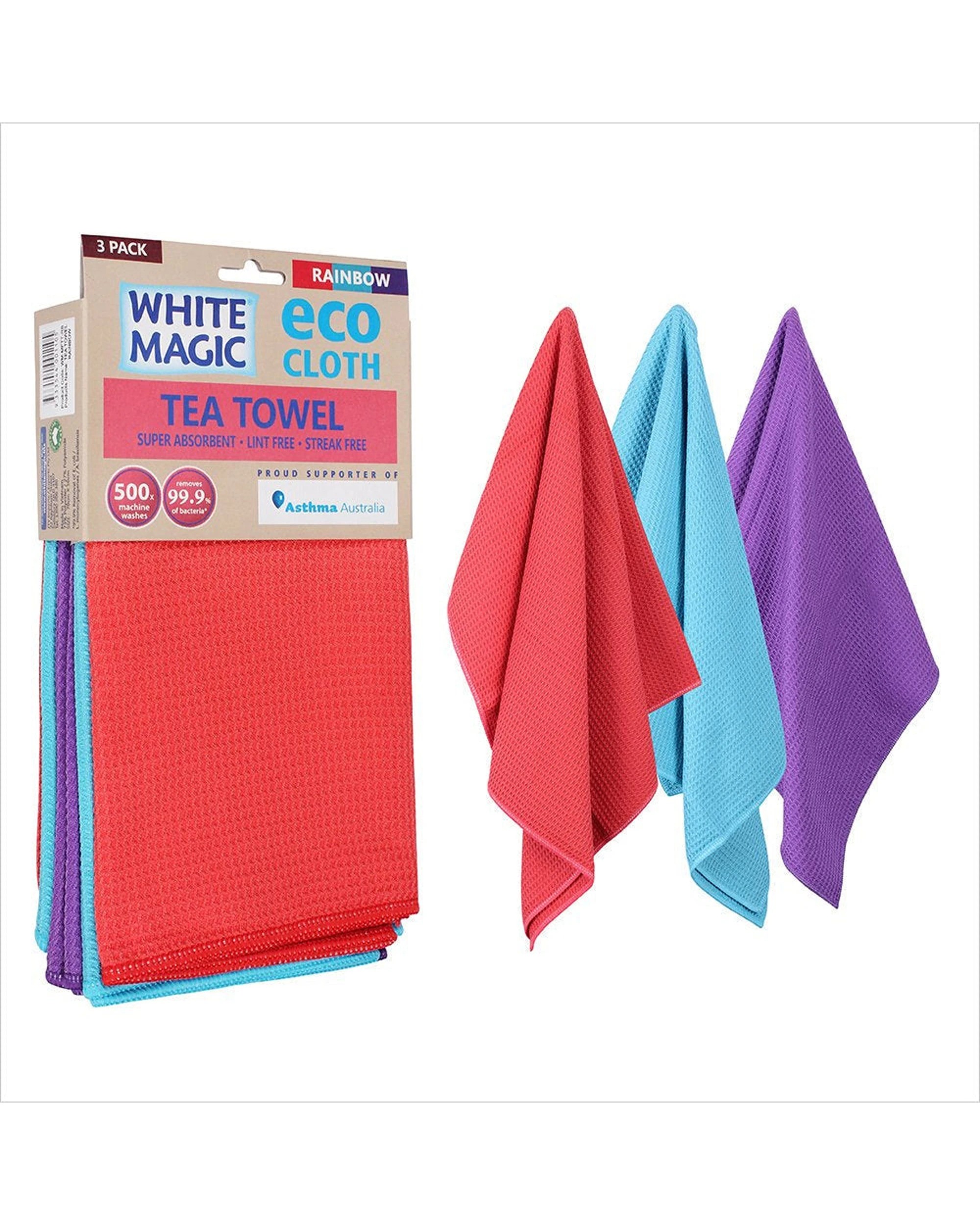 1 WHITE MAGIC 3pc Cotton Tea Towel Absorbent Kitchen Dish Cloth 70x50cm - Multi, 1 of 1