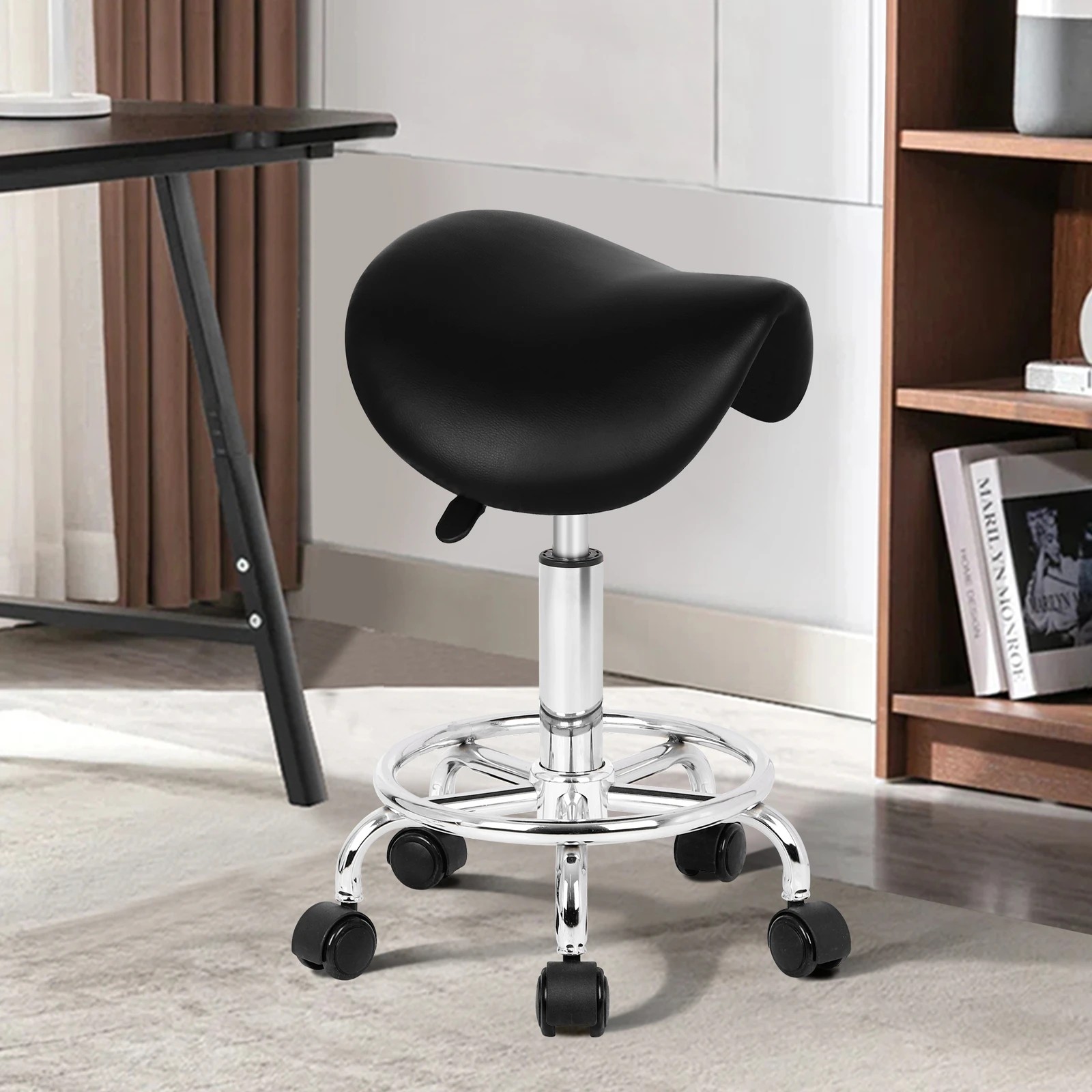 9 Alfordson 2x Salon Stool Saddle Swivel Barber Hair Dress Chair Sierra - Black, 9 of 10