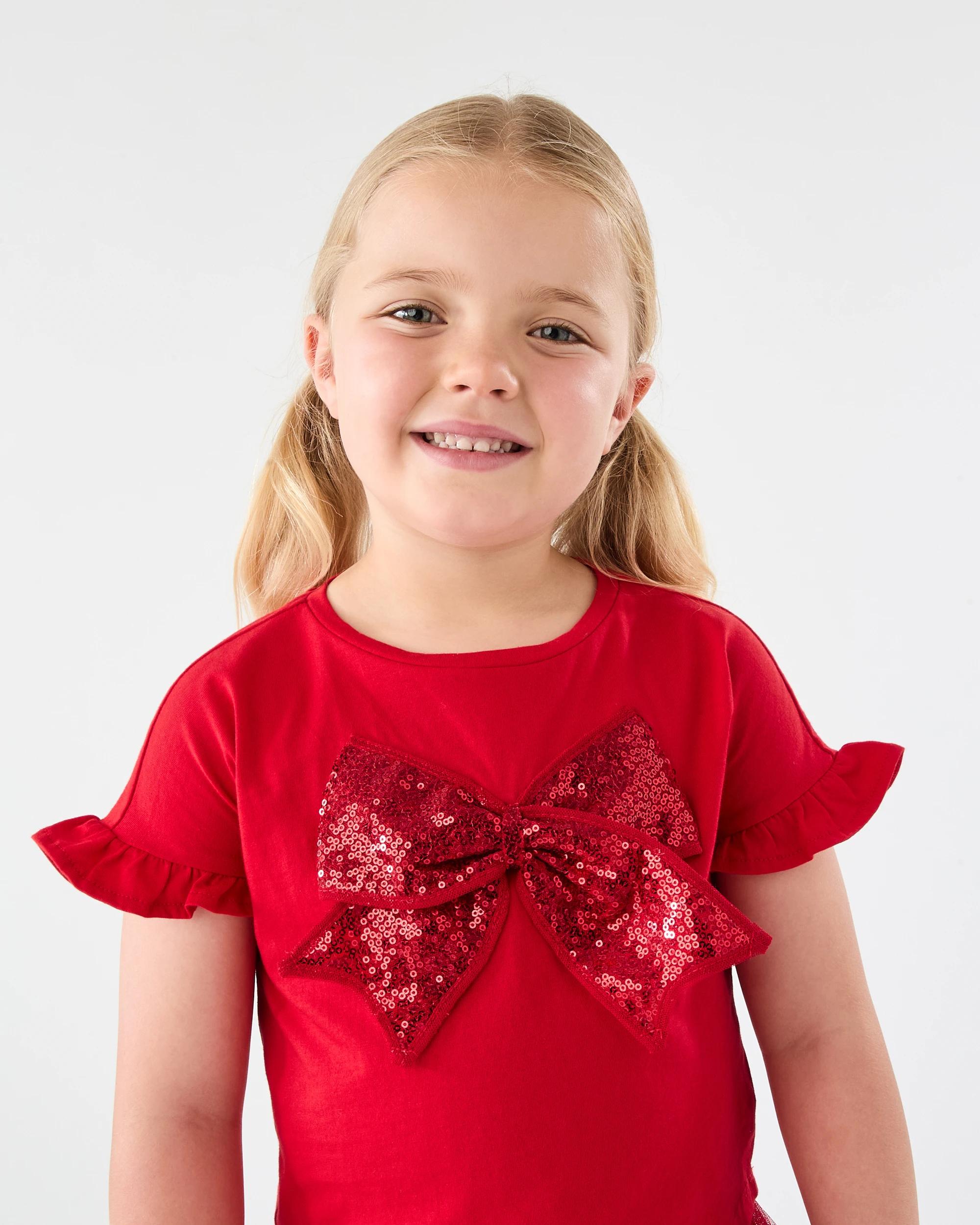 3 Christmas Bow Sequin T-Shirt Red Bow, 3 of 8