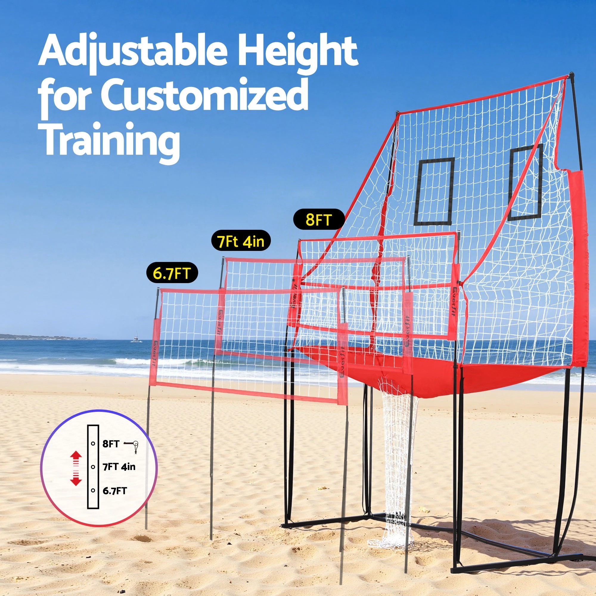 4 Everfit 8ft Volleyball Net Training Equipment Adjustable Height Portable with Ball and Bag - Red, 4 of 8