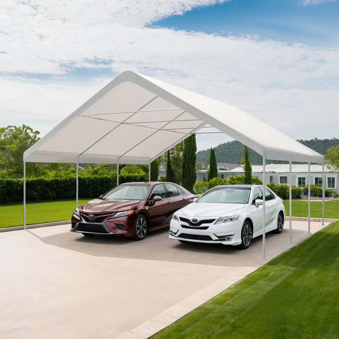 4 Instahut Carports 6x6m Carport Kits Steel Shelter Gazebo Canopy Garage Portable - White, 4 of 6