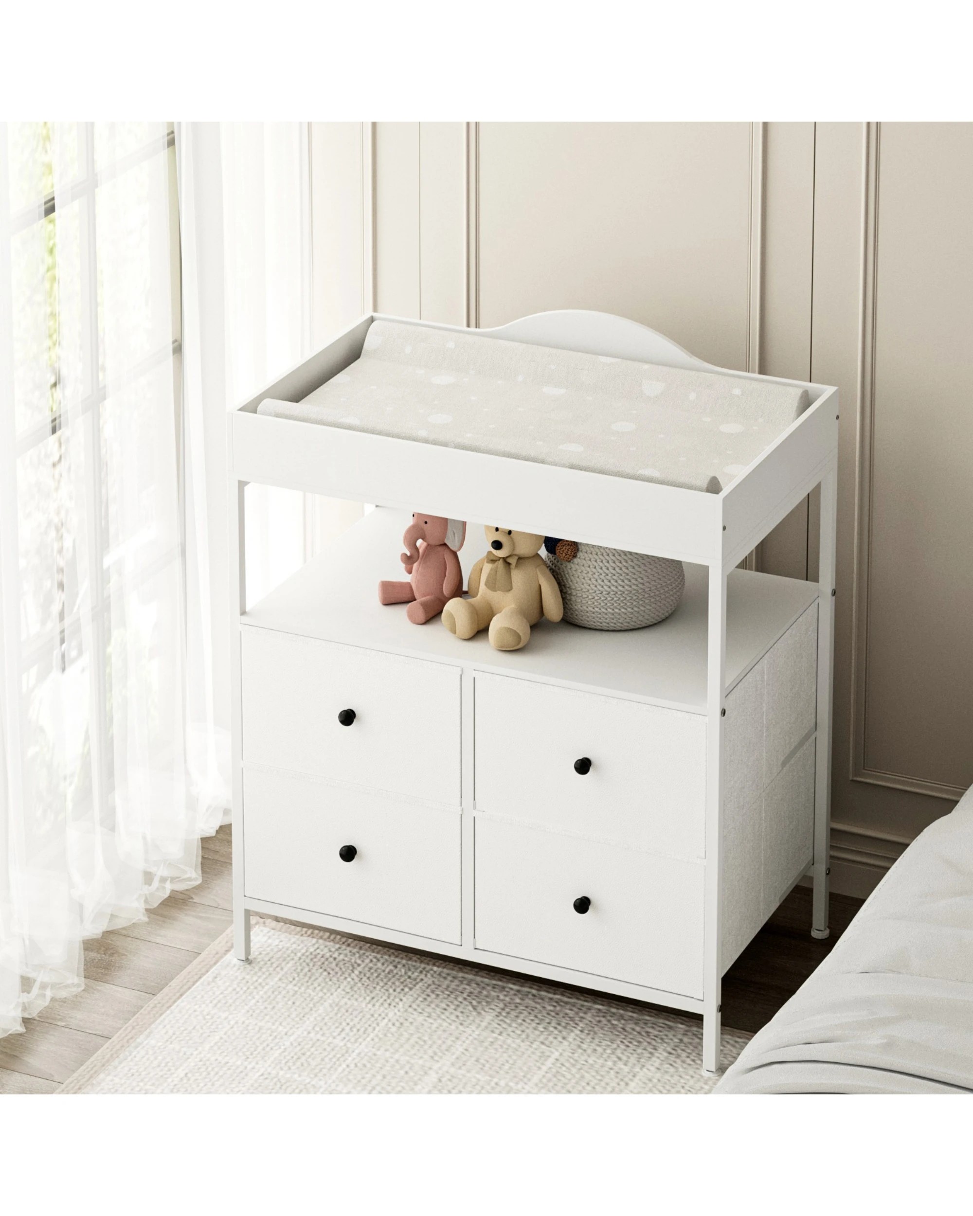 3 Advwin Baby Change Table with 4 Storage Fabric Drawers - White, 3 of 9