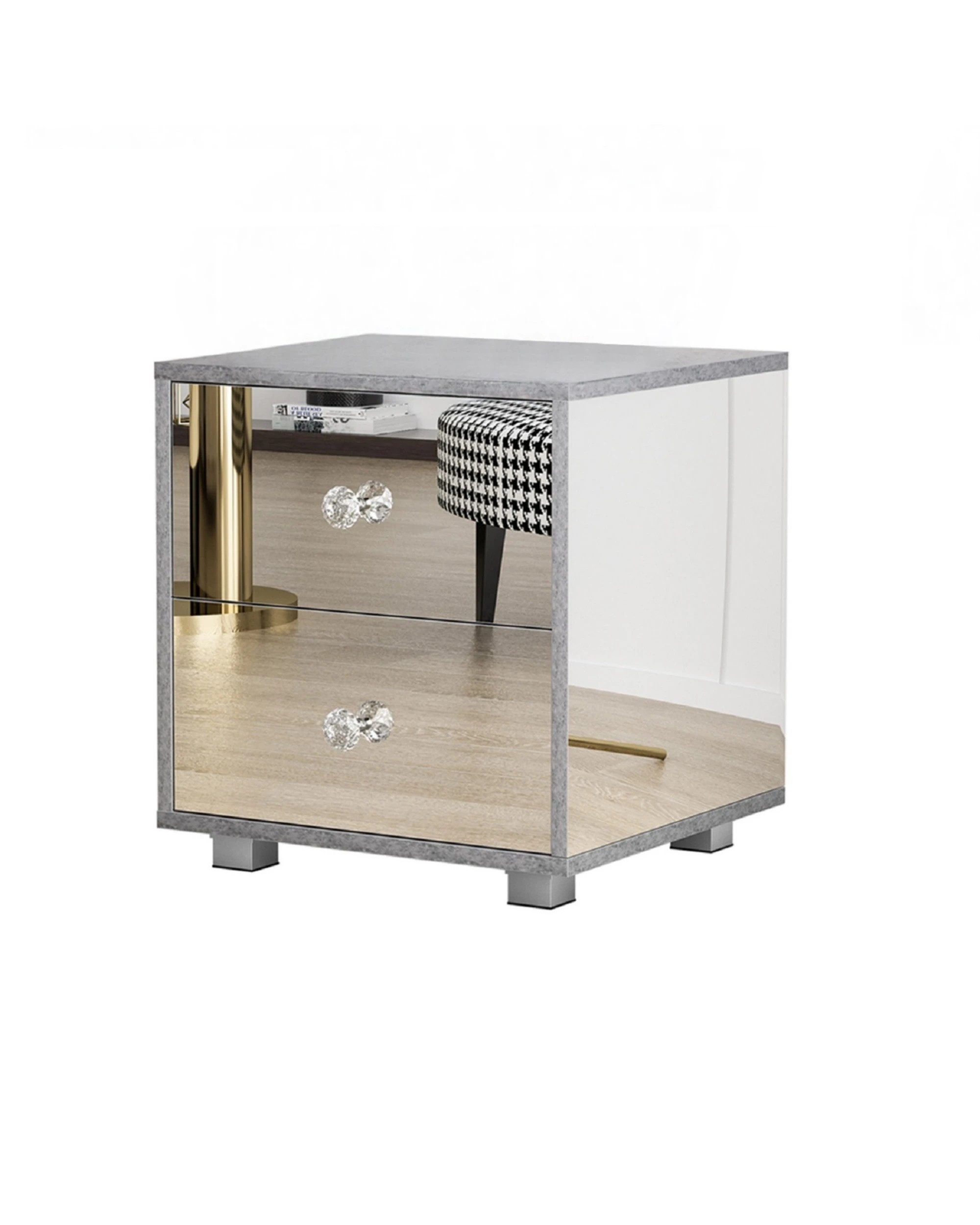1 Advwin Mirrored Bedside Table Nightstand Storage Cabinet, 1 of 8
