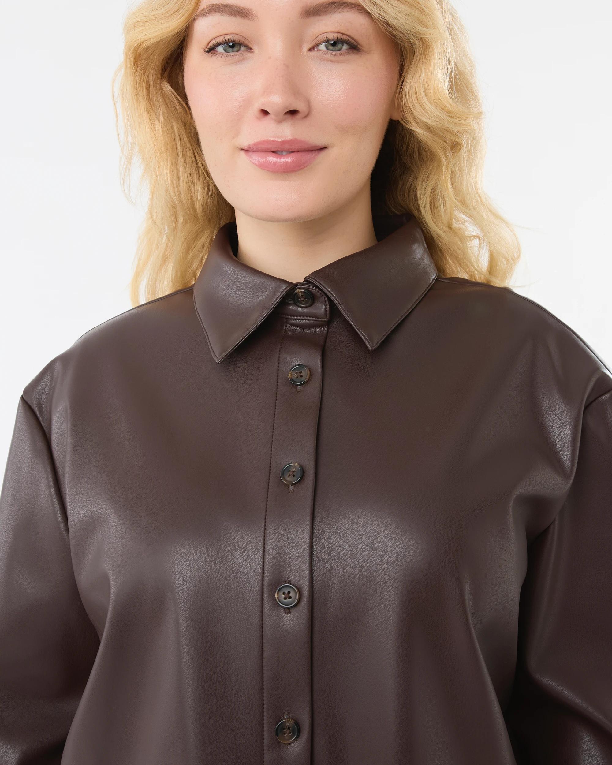 5 Long Sleeve Faux Leather Shirt Choc Plum, 5 of 8