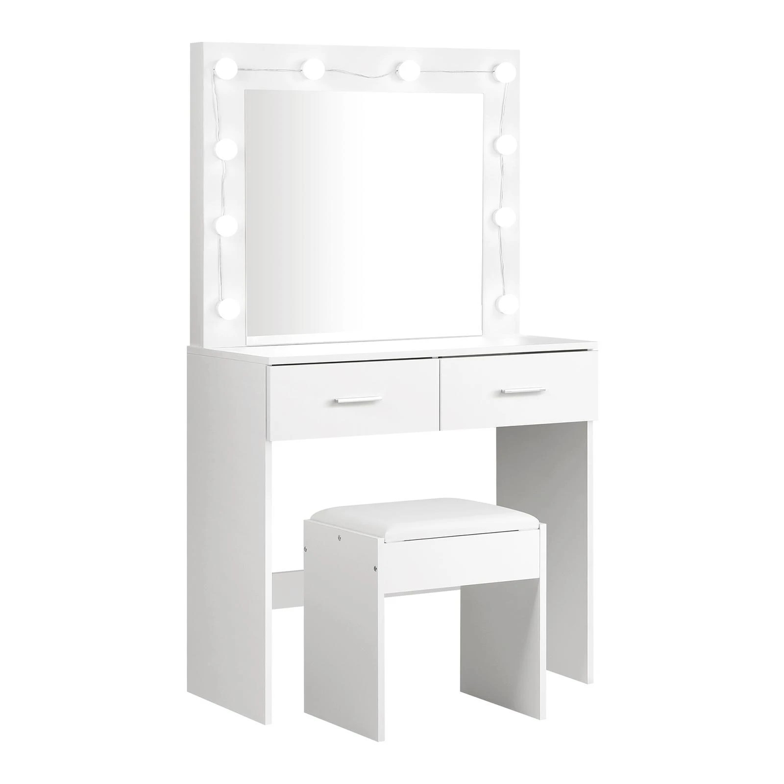 7 Oikiture Dressing Table Stool Set Makeup Mirror Storage Desk 10 Led Bulbs
 - White, 7 of 9