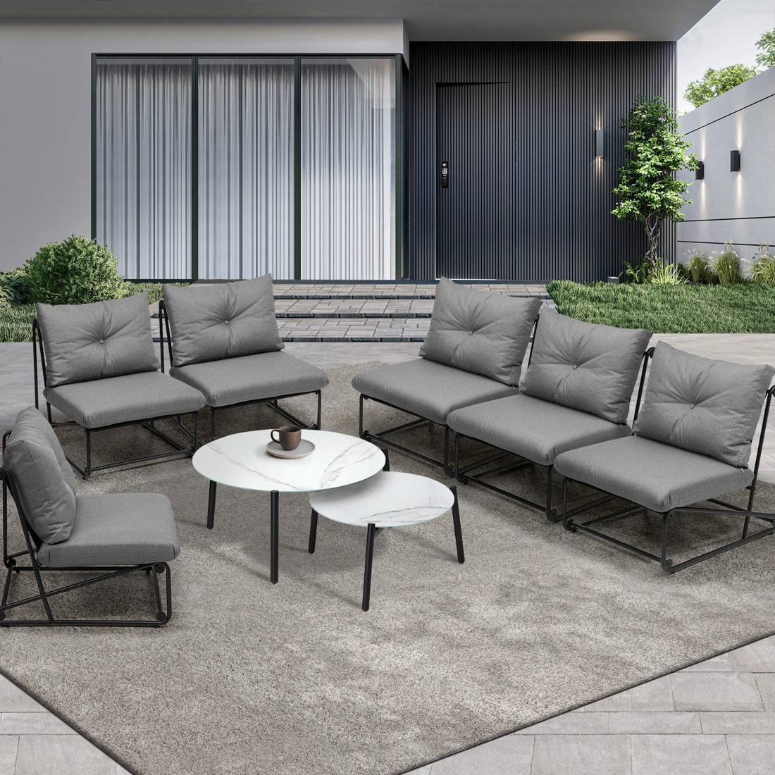 3 Livsip Outdoor Furniture Sofa Set 8-Piece Lounge Setting Table Chairs - Grey, 3 of 9