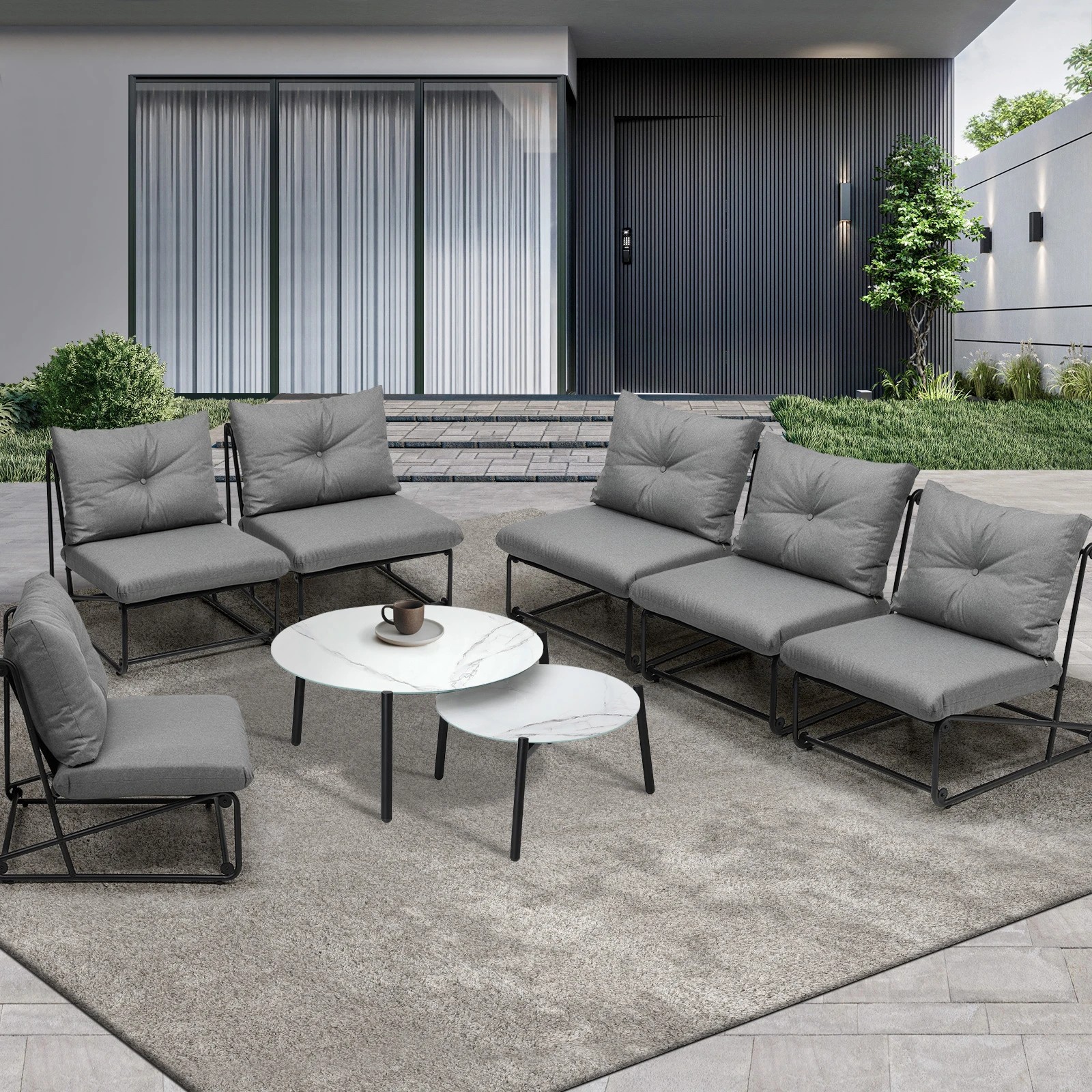 3 Livsip Outdoor Furniture Sofa Set 8-Piece Lounge Setting Table Chairs - Grey, 3 of 9