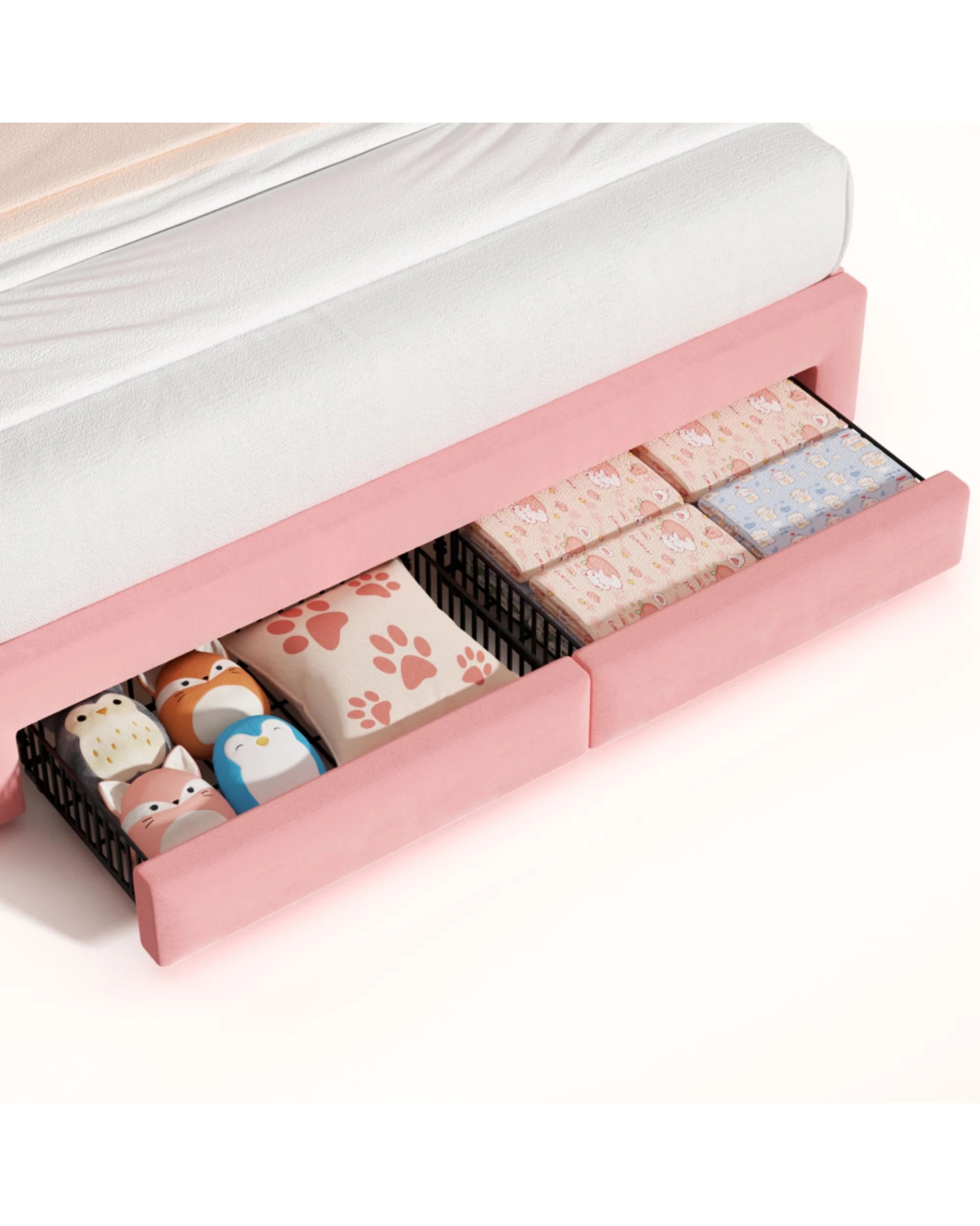 5 Advwin LED Bed Frame with Adjustable Headboard and 2 Storage Drawers USB Velvet Double - Pink, 5 of 8