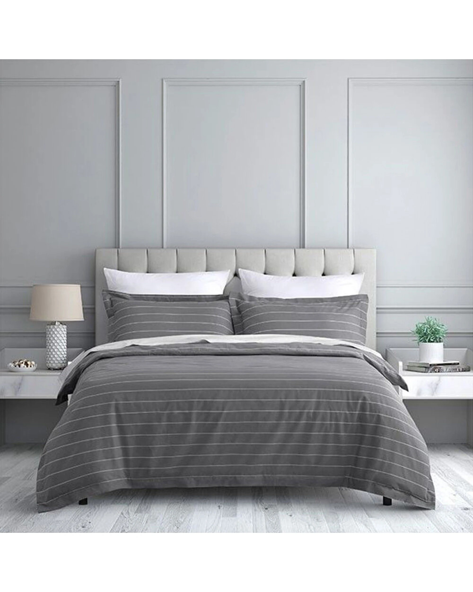 1 Jason Commercial Studio Stripe Quilt Cover Set Slate 140x210cm - Silver, 1 of 4