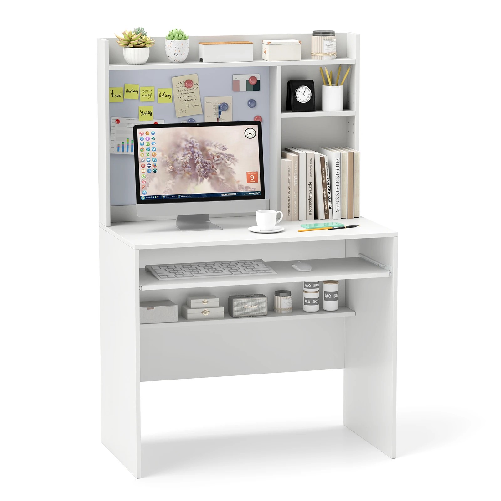 6 Costway Computer Desk w/Bulletin Board Keyboard Tray & Storage Shelf Home Office Table, 6 of 6
