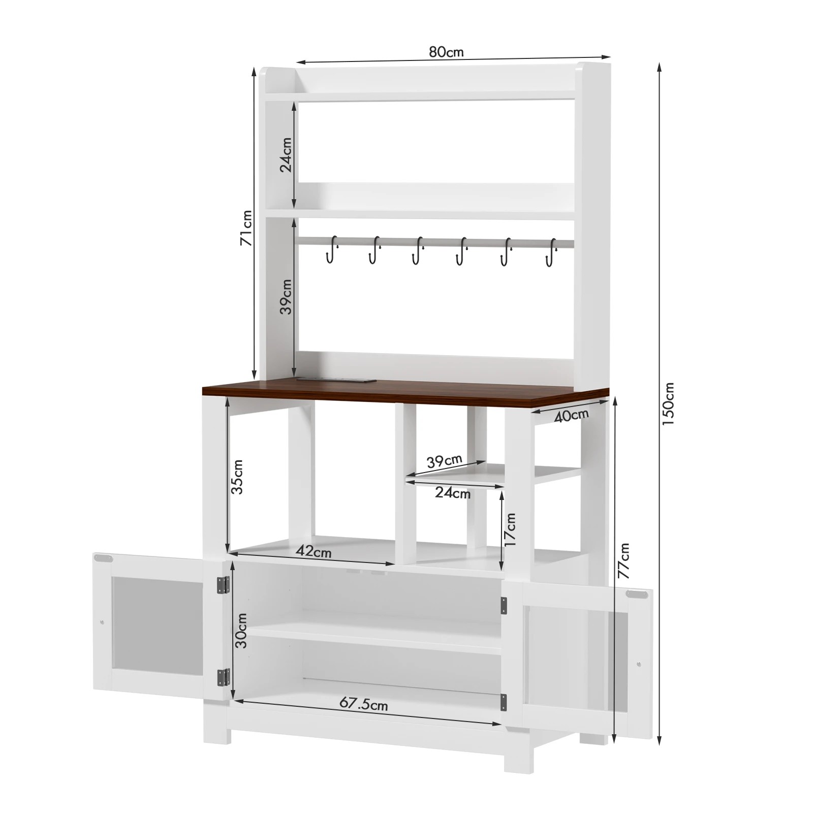 3 Advwin Kitchen Bakers Rack with Power Outlets Storage Hooks - White, 3 of 10