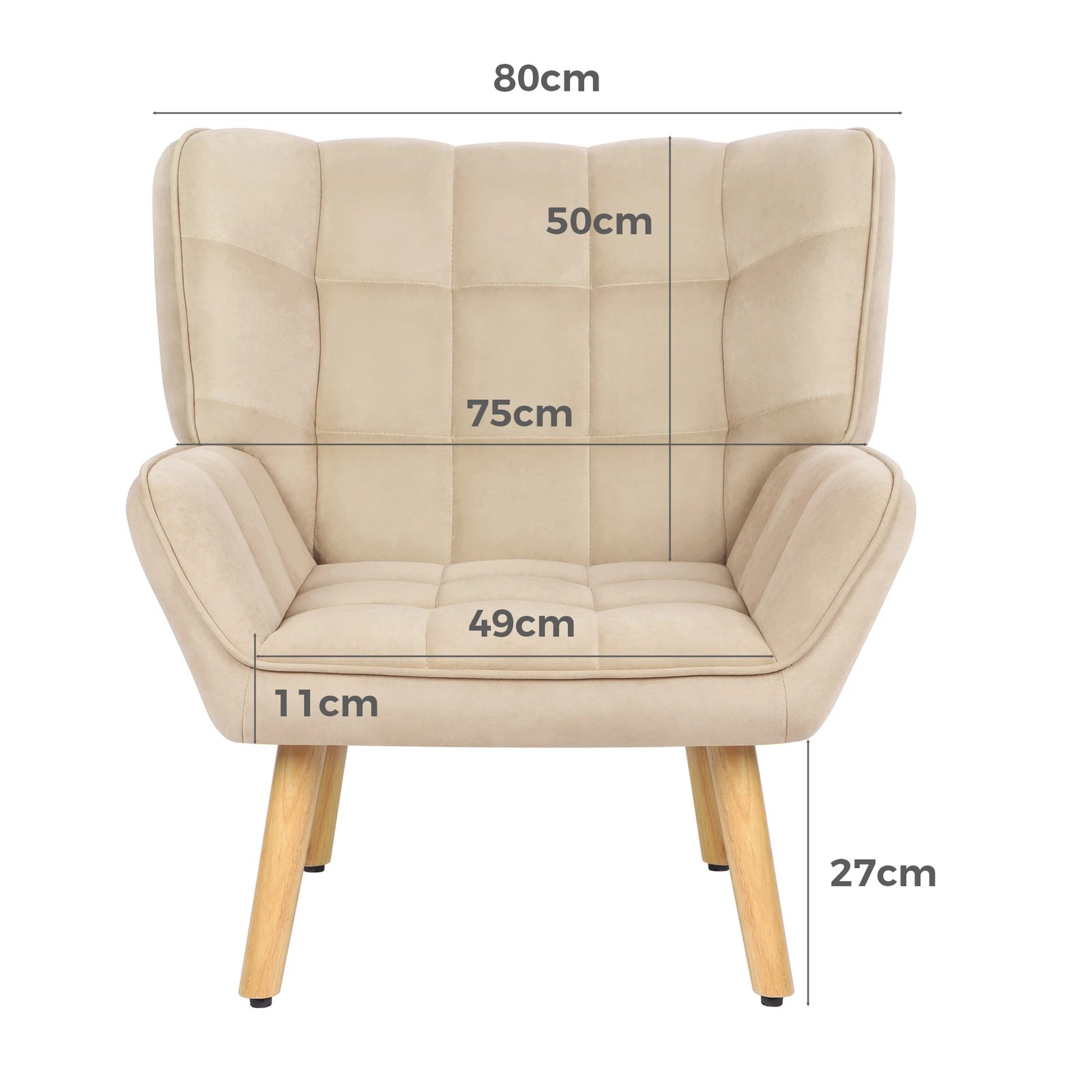 6 Alfordson Armchair Accent Chair Upholstered Lounge Sofa Tub Couch Velvet - Beige, 6 of 9