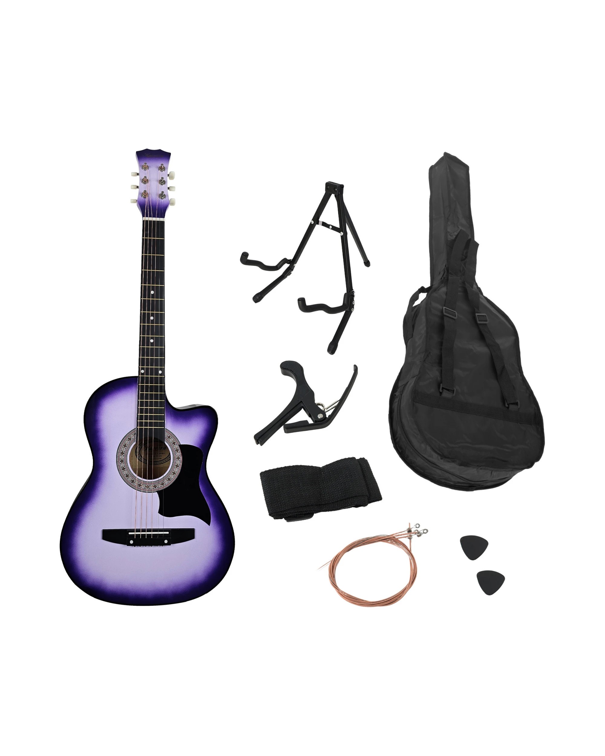 4 Karrera 38in Pro Cutaway Acoustic Guitar with Guitar Bag in Purple Burst, 4 of 10